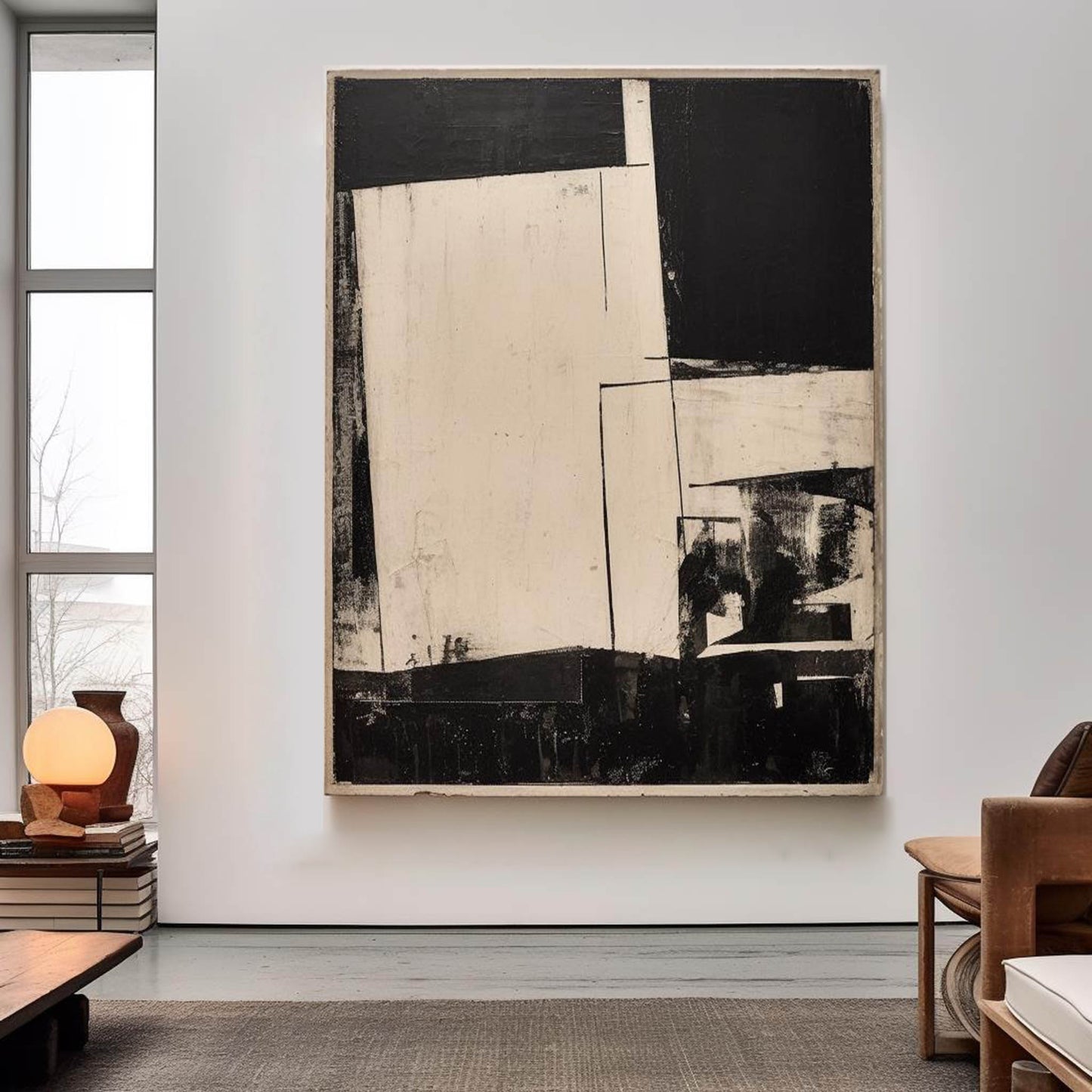 Contemporary Black and White Abstract Oil Painting for Modern Home Decor