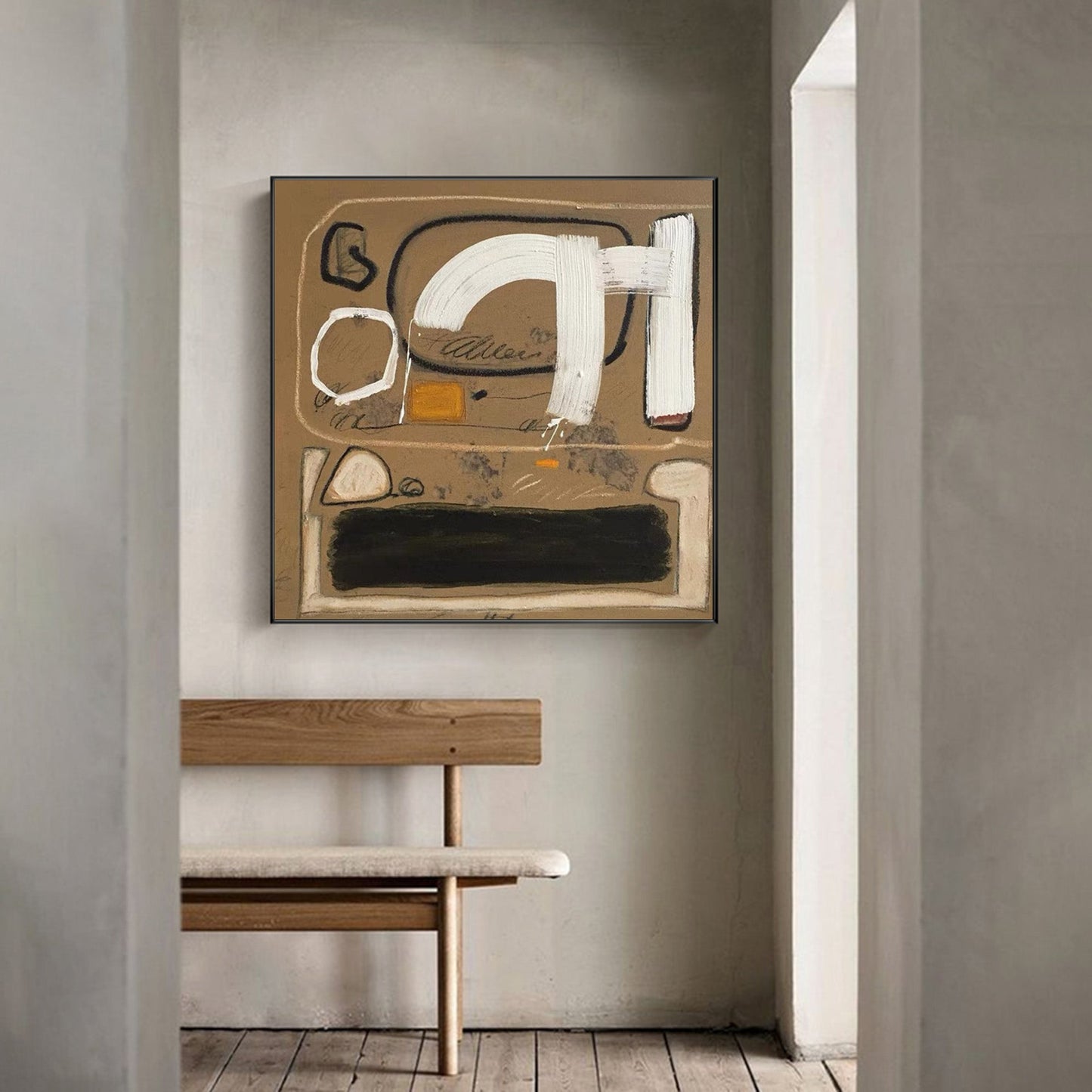 Contemporary Abstract Oil Painting with Bold Brushstrokes and Earthy Tones