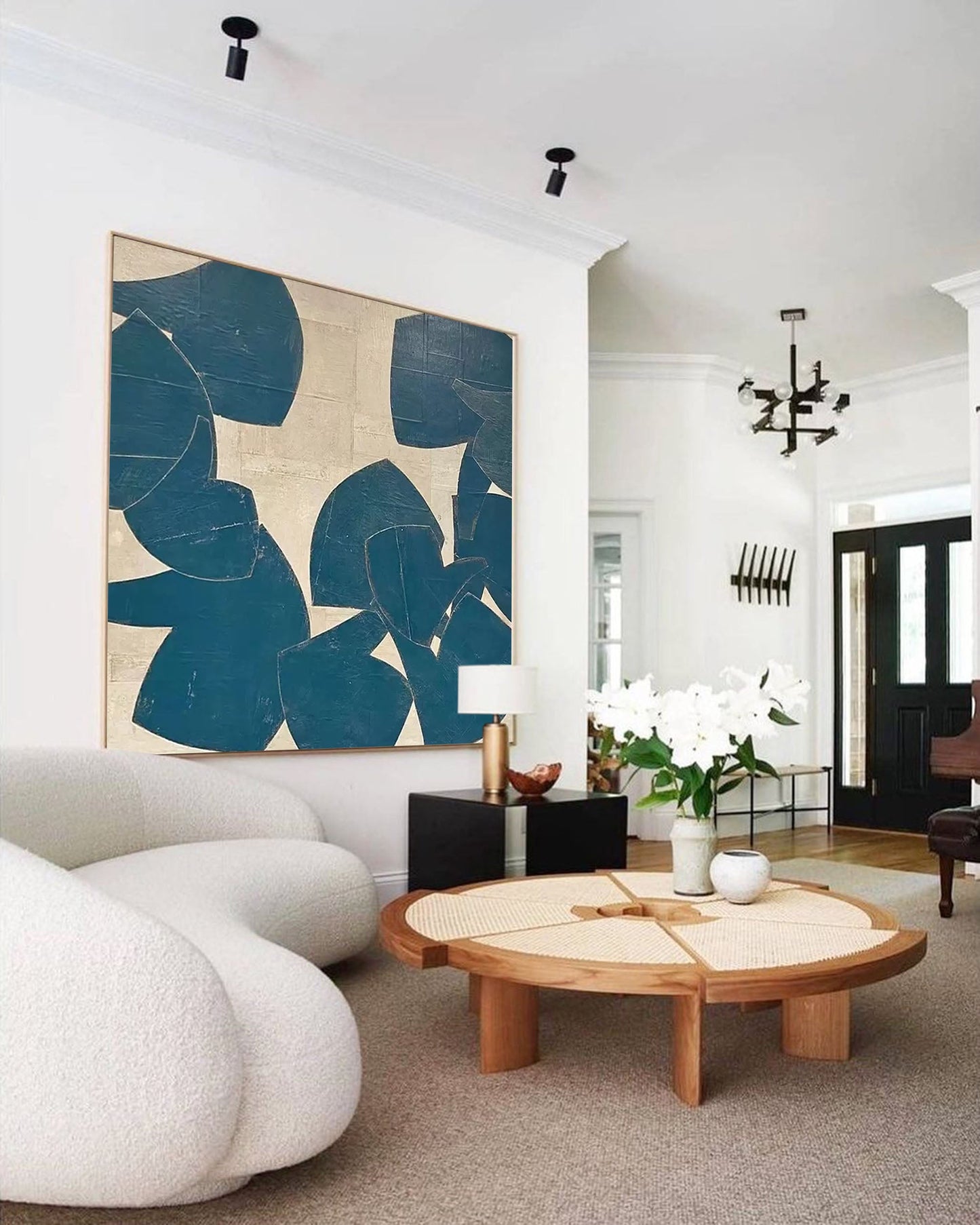 Contemporary Blue Abstract Oil Painting for Modern Home Decor