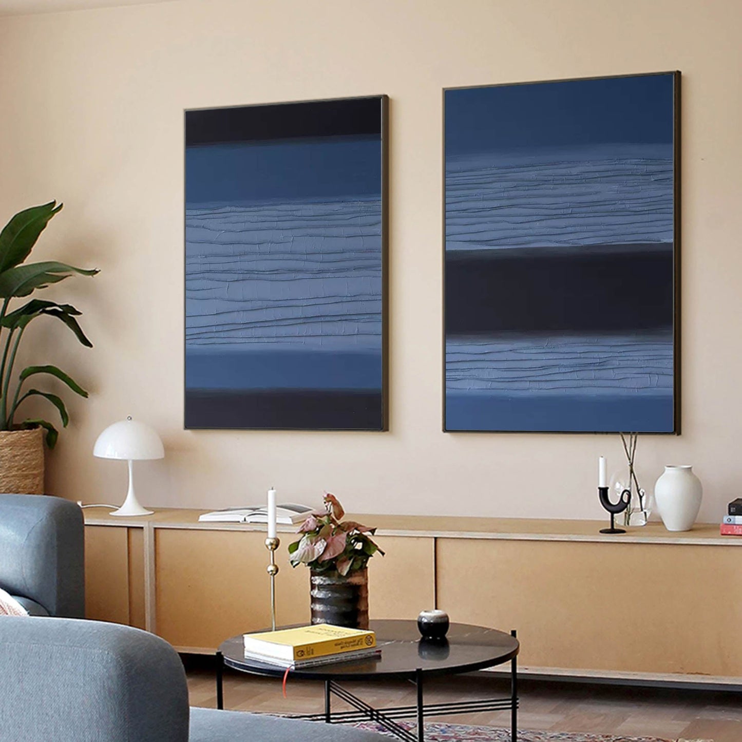 Serene Blue Minimalist Abstract Oil Painting for Contemporary Home Decor