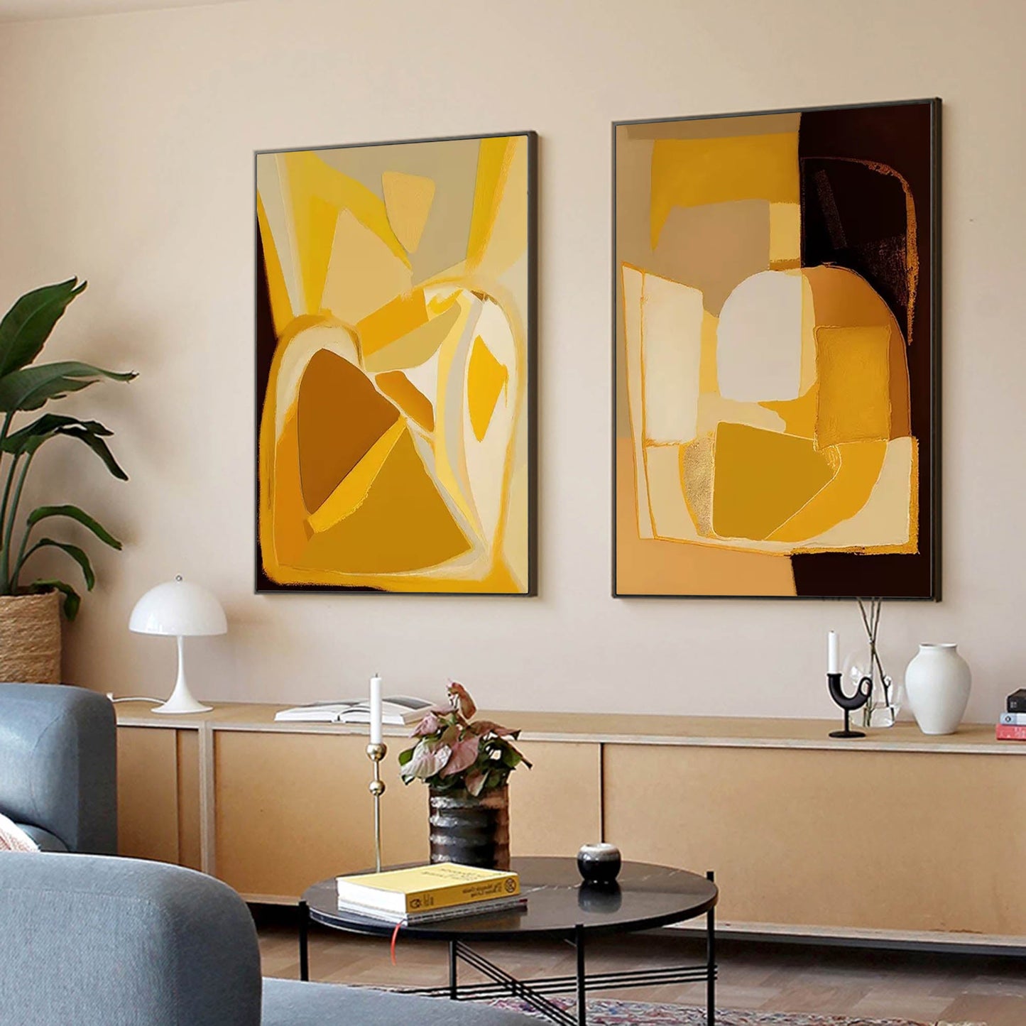 Modern Minimalist Yellow Abstract Oil Painting for Contemporary Decor