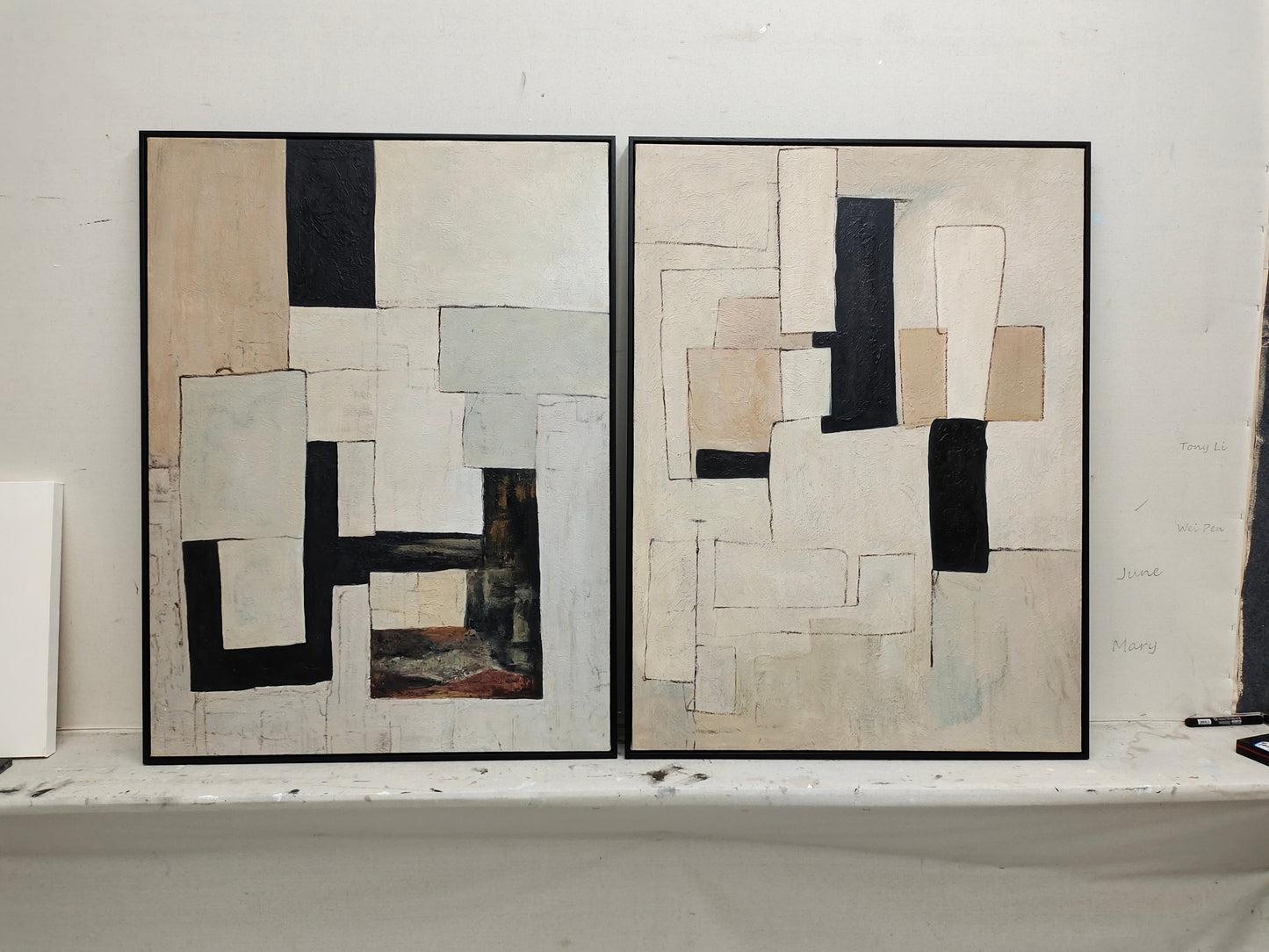 Contemporary Minimalist Oil Painting with Geometric Abstract Shapes for Modern Decor