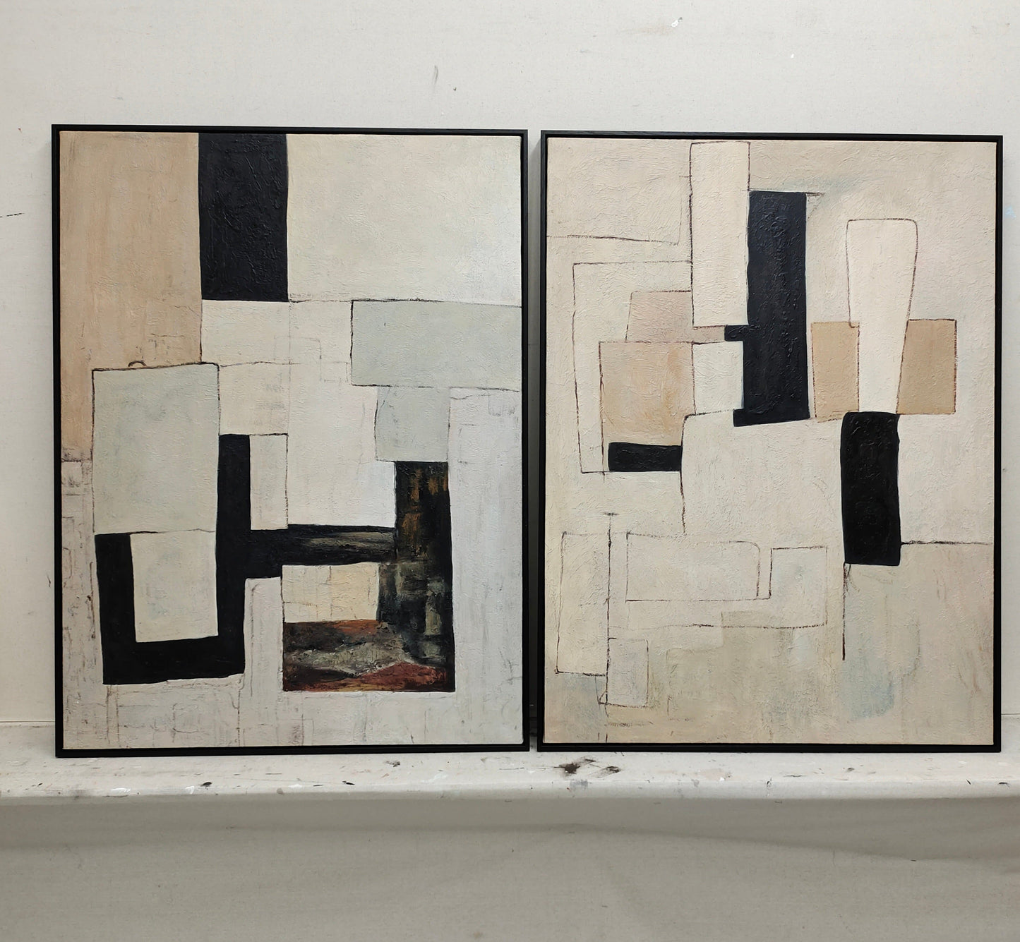 Contemporary Geometric Abstract Oil Painting for Modern Home Decor