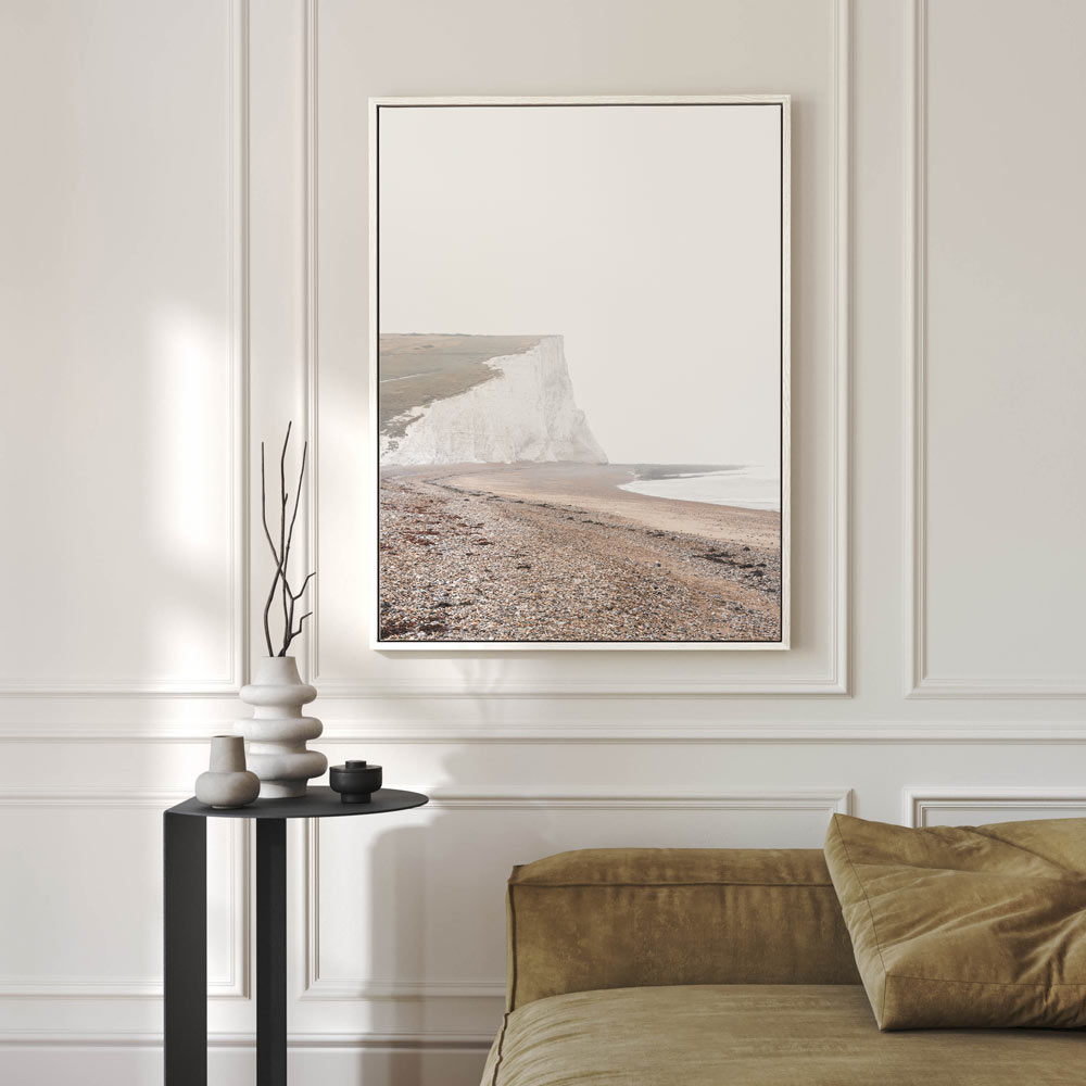 Coastal Serenity: Stunning Oil Painting of White Cliffs and Tranquil Beach Scene