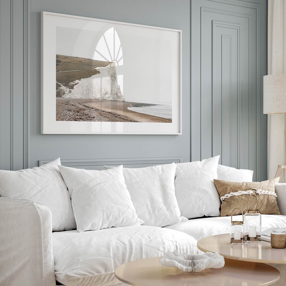 Stunning Oil Painting of Seven Sisters White Cliffs and Serene Beach Landscape