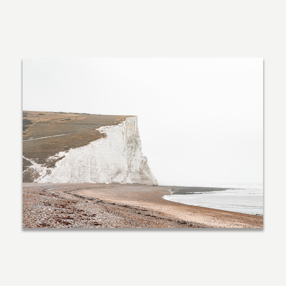 Stunning Oil Painting of Seven Sisters White Cliffs and Serene Beach Landscape