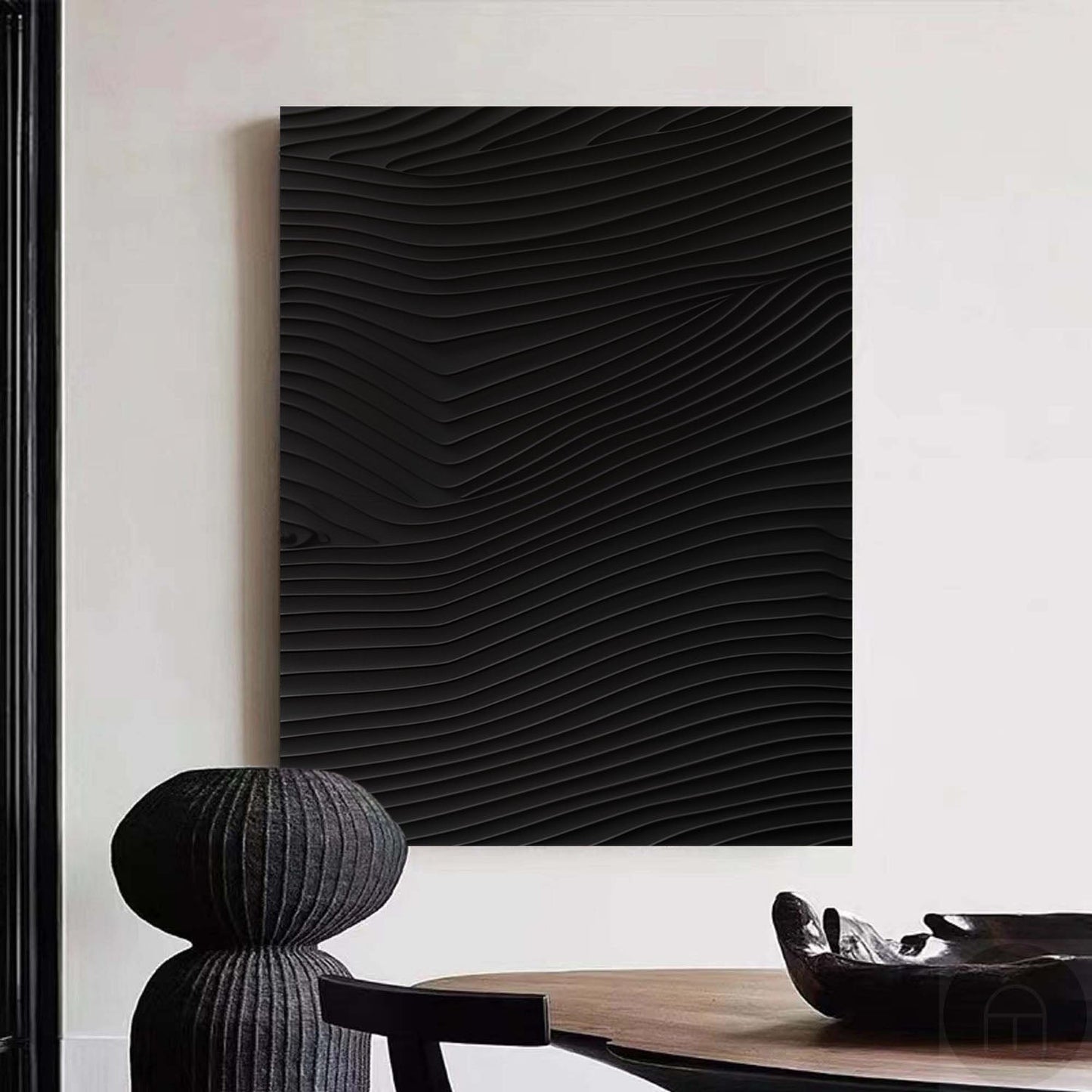 Elegant Black Minimalist Abstract Oil Painting for Modern Home Decor
