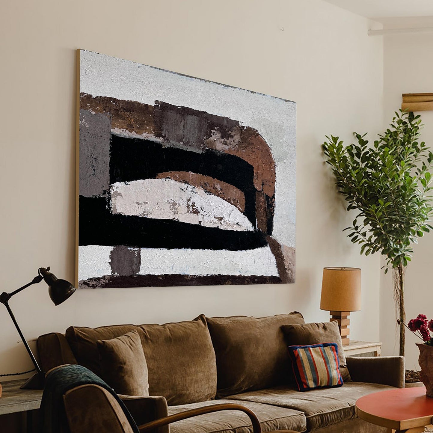 Contemporary Abstract Oil Painting with Earthy Tones and Bold Textures
