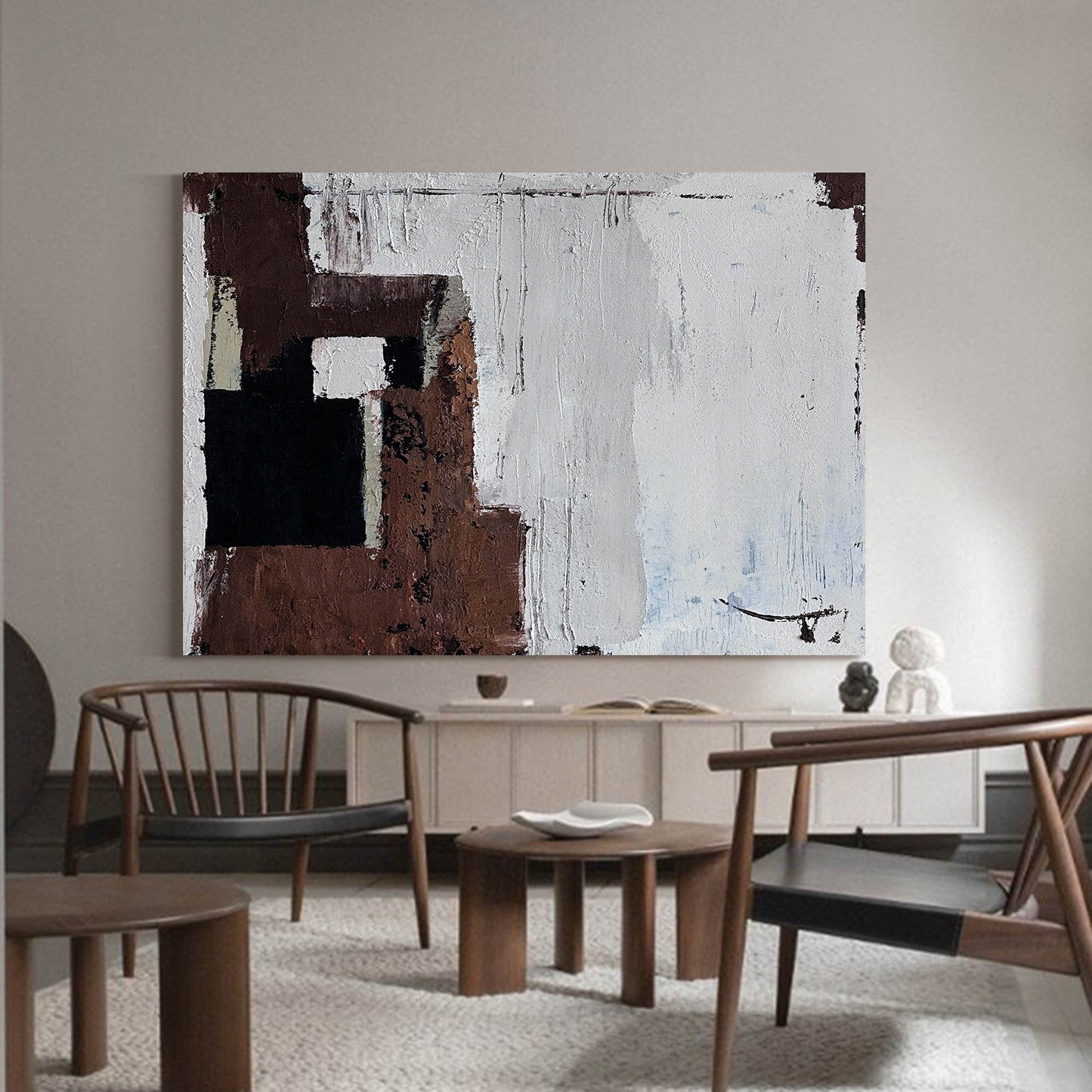 Contemporary Abstract Oil Painting with Rich Textures and Earthy Tones