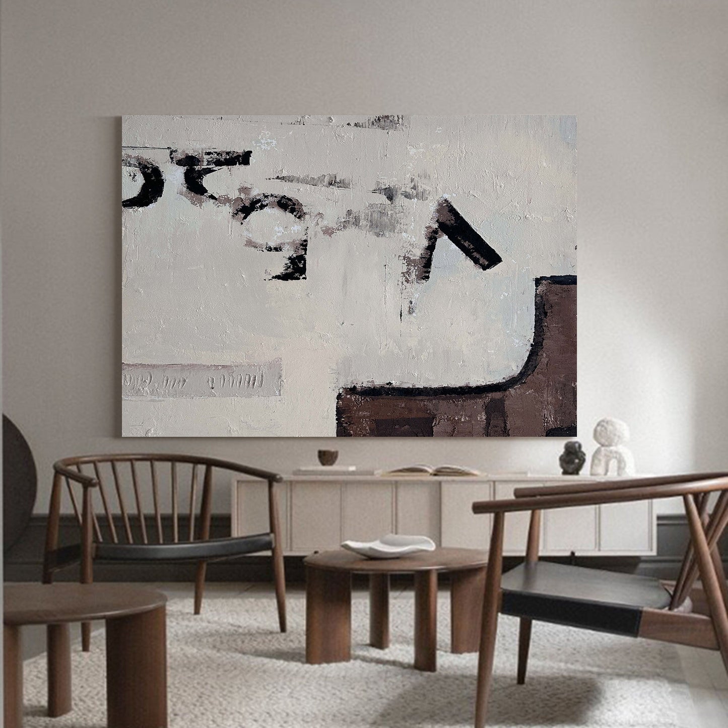 Contemporary Abstract Oil Painting with Neutral Tones for Modern Decor