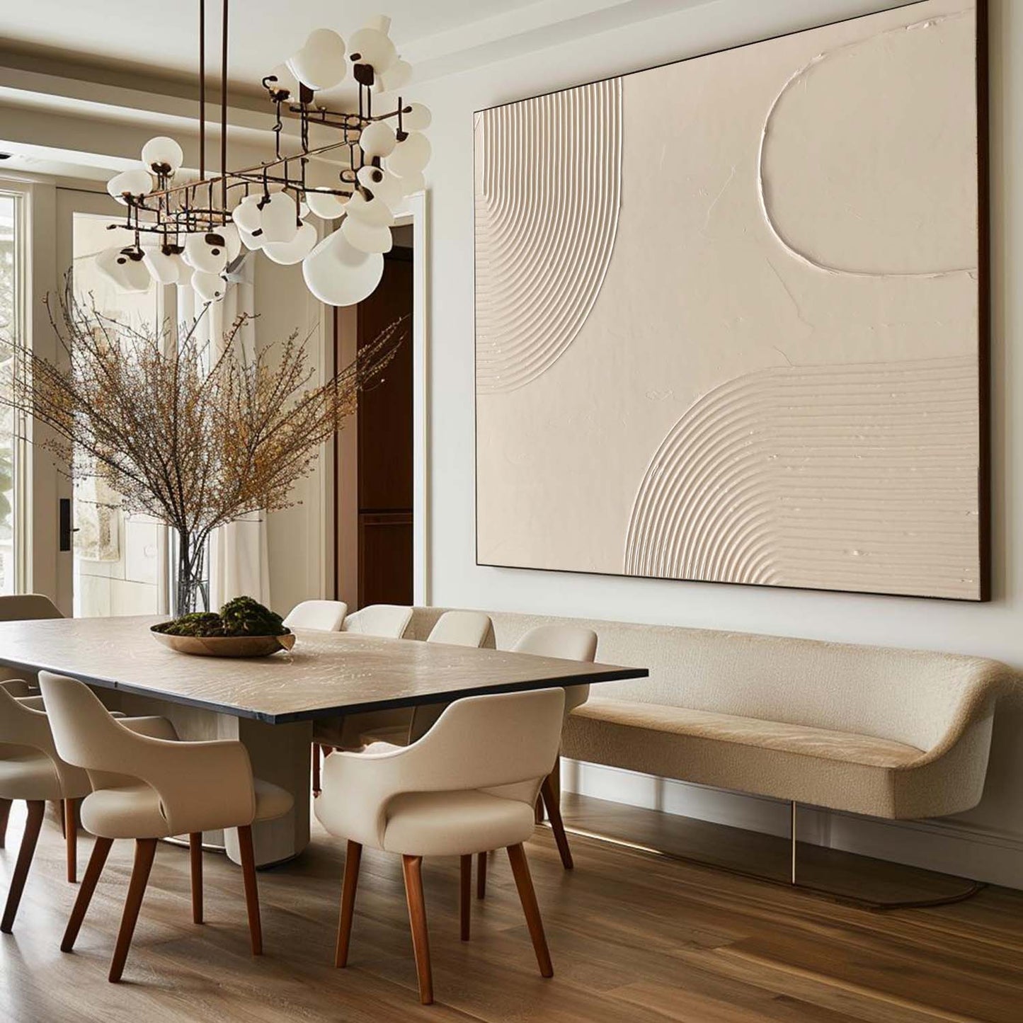 Elegant Beige Minimalist Abstract Oil Painting for Modern Home Decor