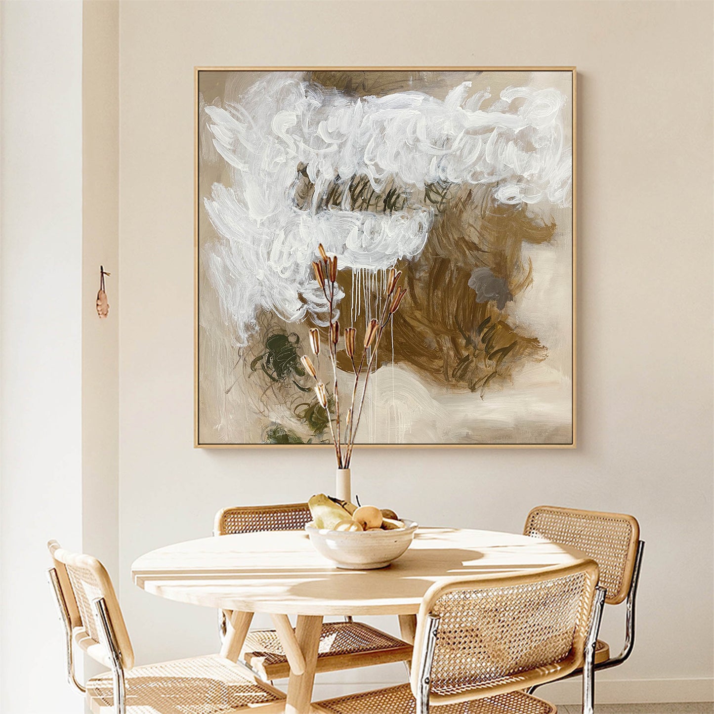 Contemporary Abstract Oil Painting with Textured White and Earth Tones