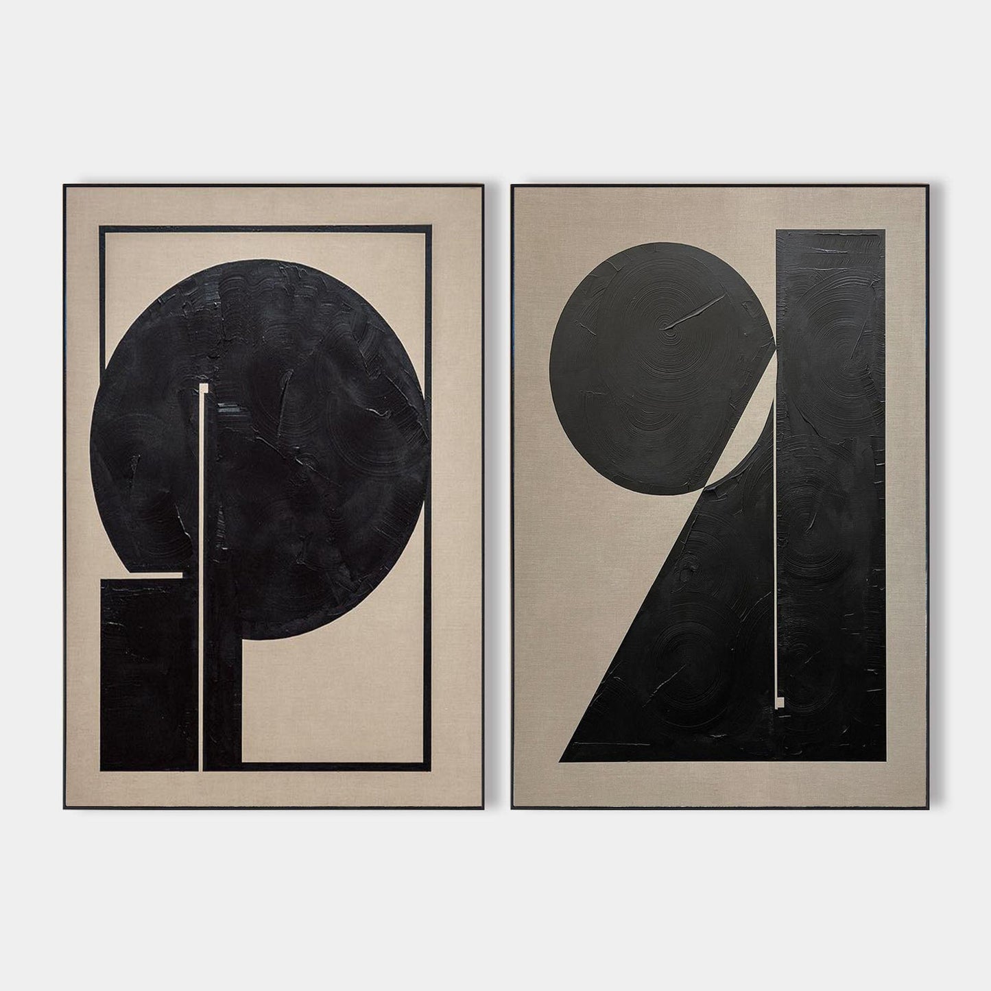 Contemporary Black and White Abstract Oil Painting Set for Modern Home Decor