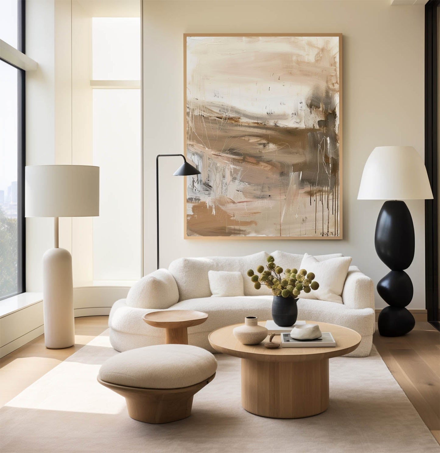Contemporary Abstract Oil Painting in Warm Earth Tones for Modern Decor