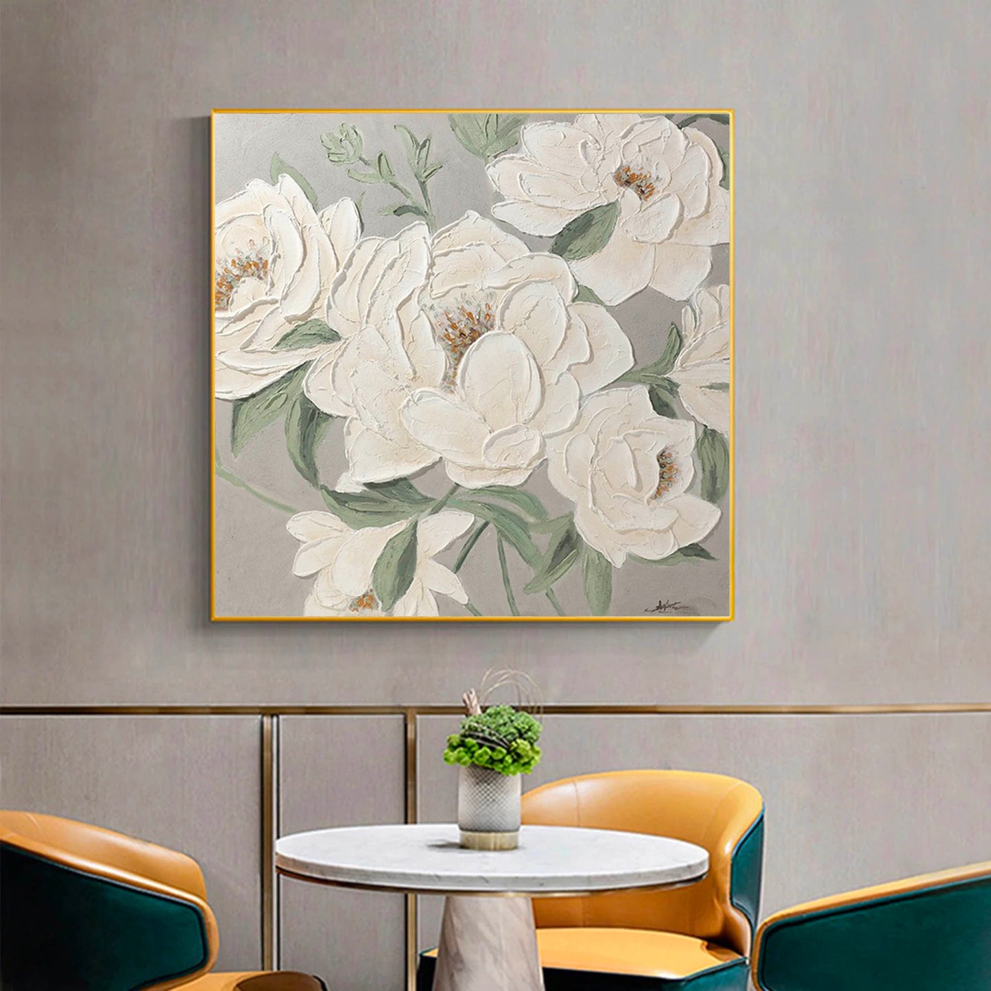 Elegant White Floral Oil Painting for Modern Home Decoration