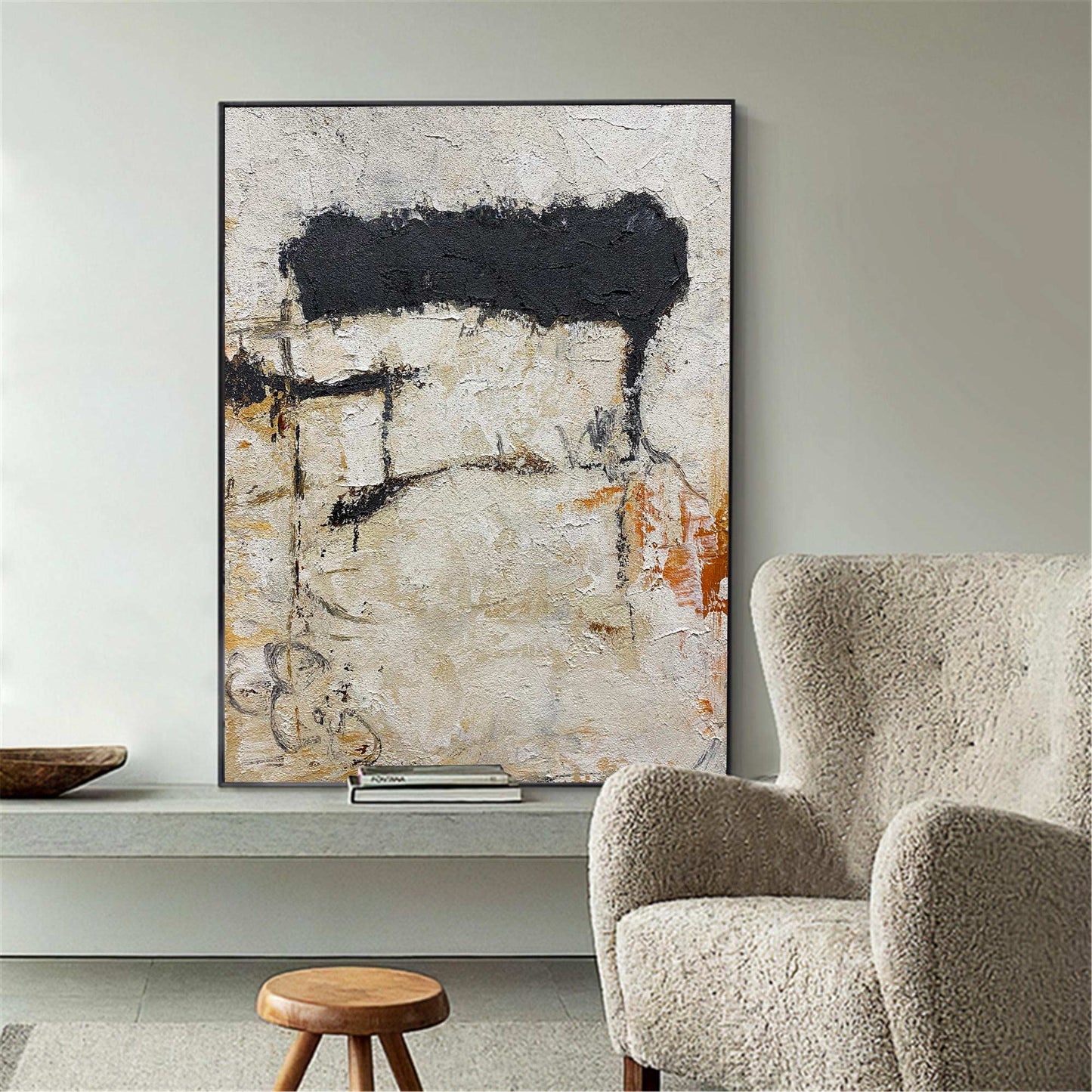 Abstract Black and White Minimalist Oil Painting for Modern Home Décor