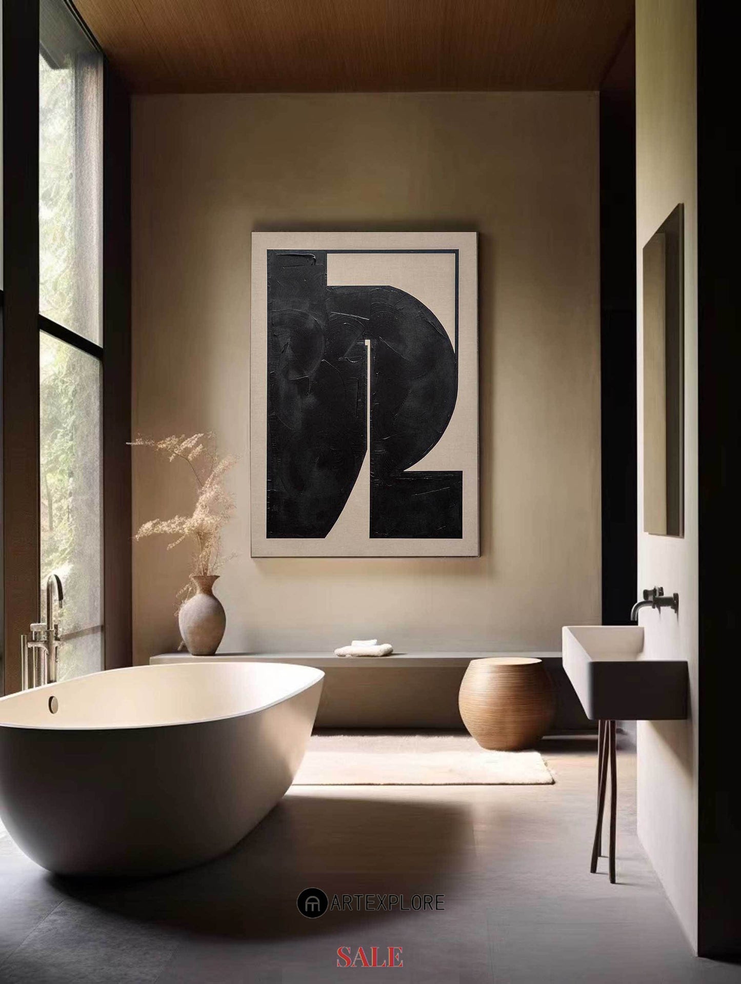 Contemporary Black Abstract Oil Painting for Modern Home Decor