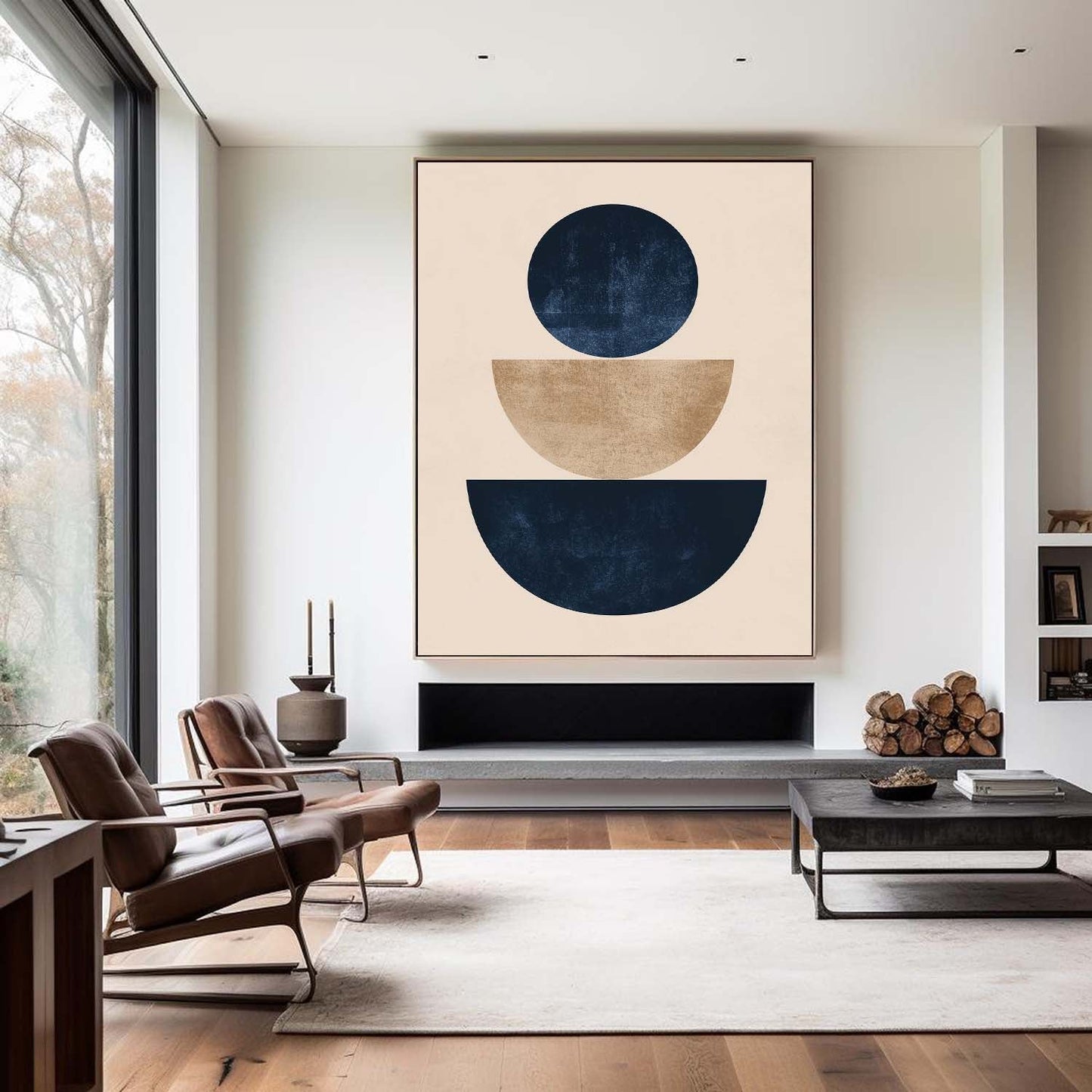Contemporary Geometric Abstract Oil Painting with Bold Circular and Oval Shapes