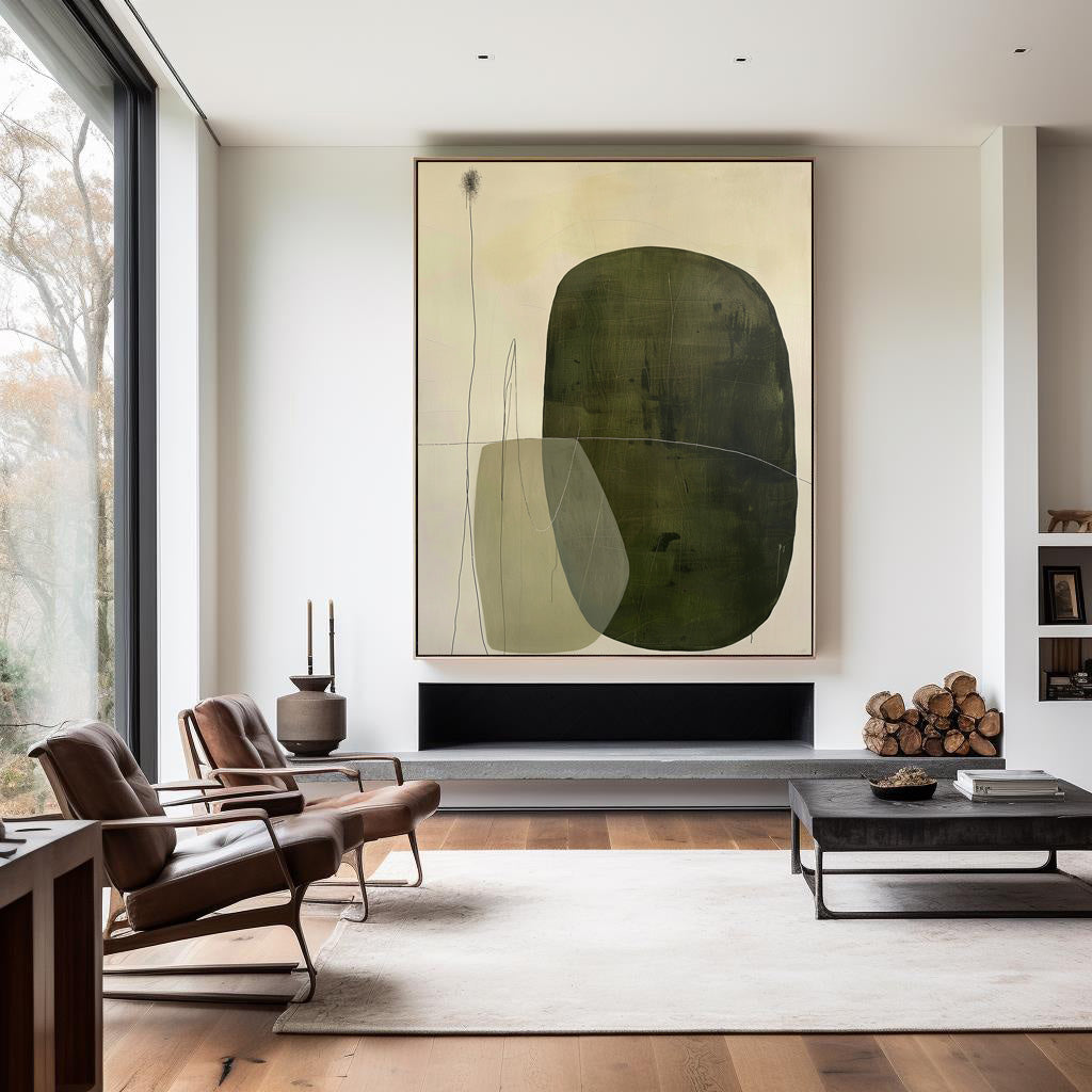 Contemporary Green Abstract Oil Painting for Modern Home Decor