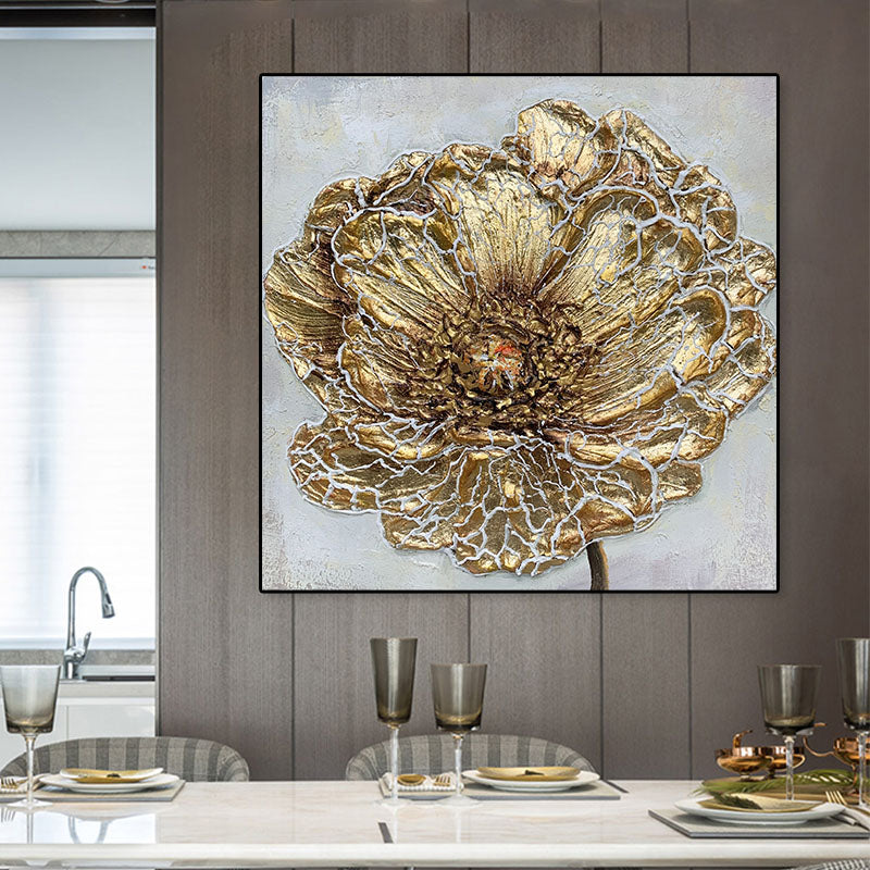 Elegant Gold Dandelion Oil Painting for Luxurious Home Decor