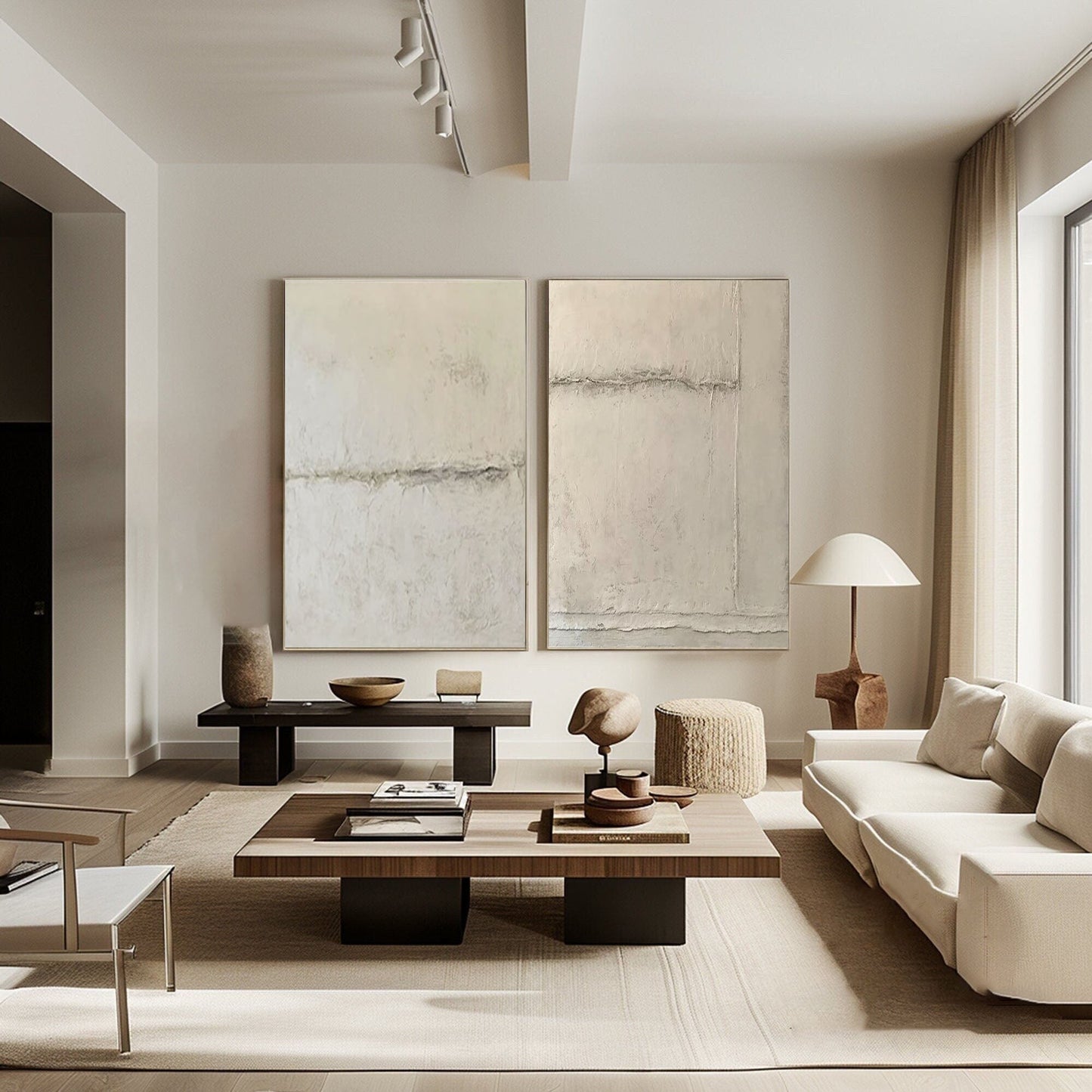Beige and Grey Modern Abstract Art Set for Contemporary Home Décor