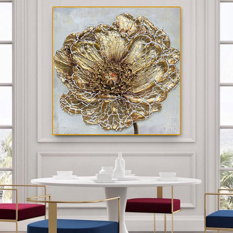 Elegant Gold Dandelion Oil Painting for Luxurious Home Decor