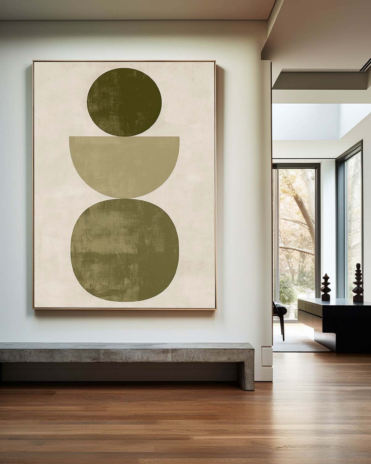 Contemporary Geometric Oil Painting in Earthy Tones for Modern Home Decor