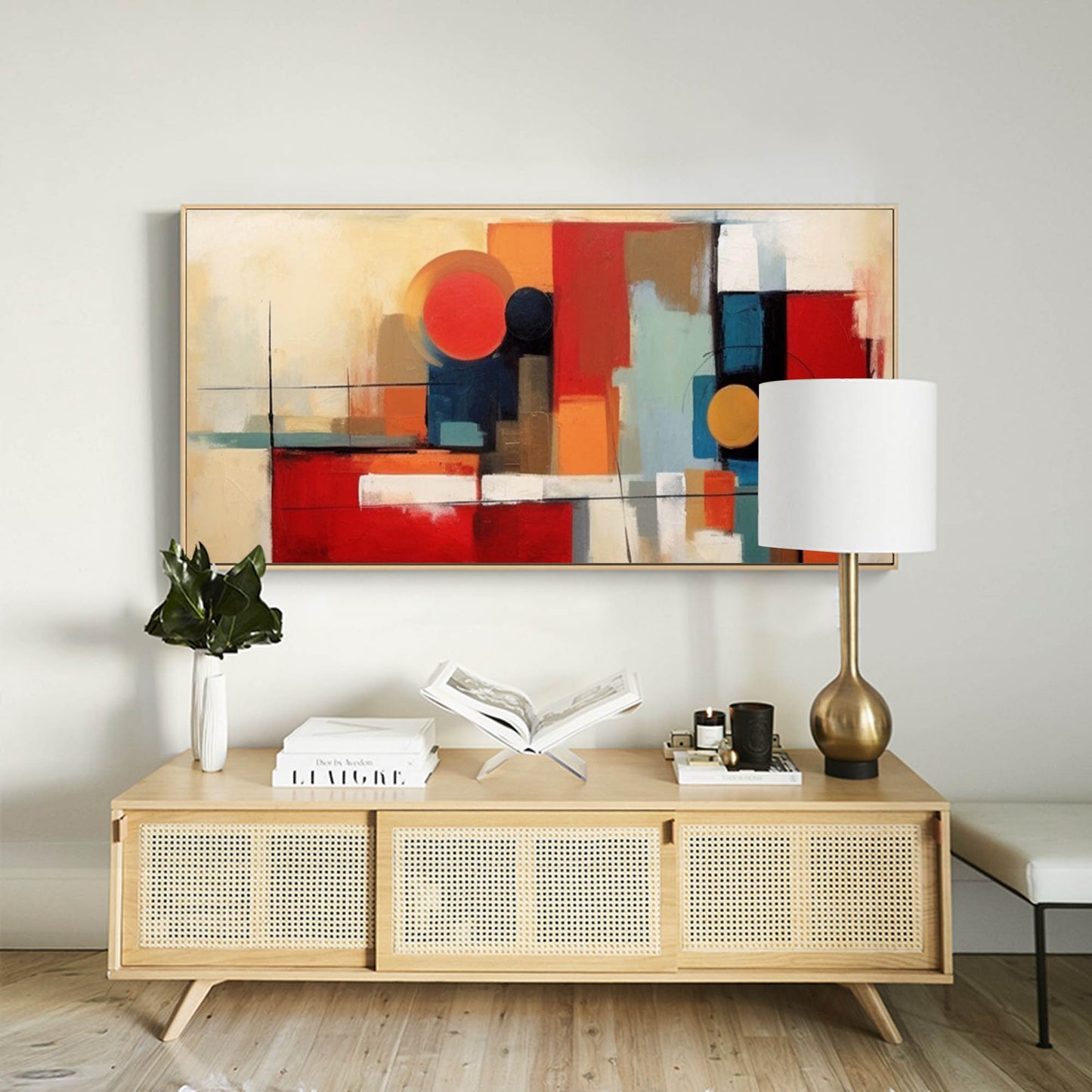 Bold Abstract Geometric Oil Painting with Vibrant Colors for Modern Decor