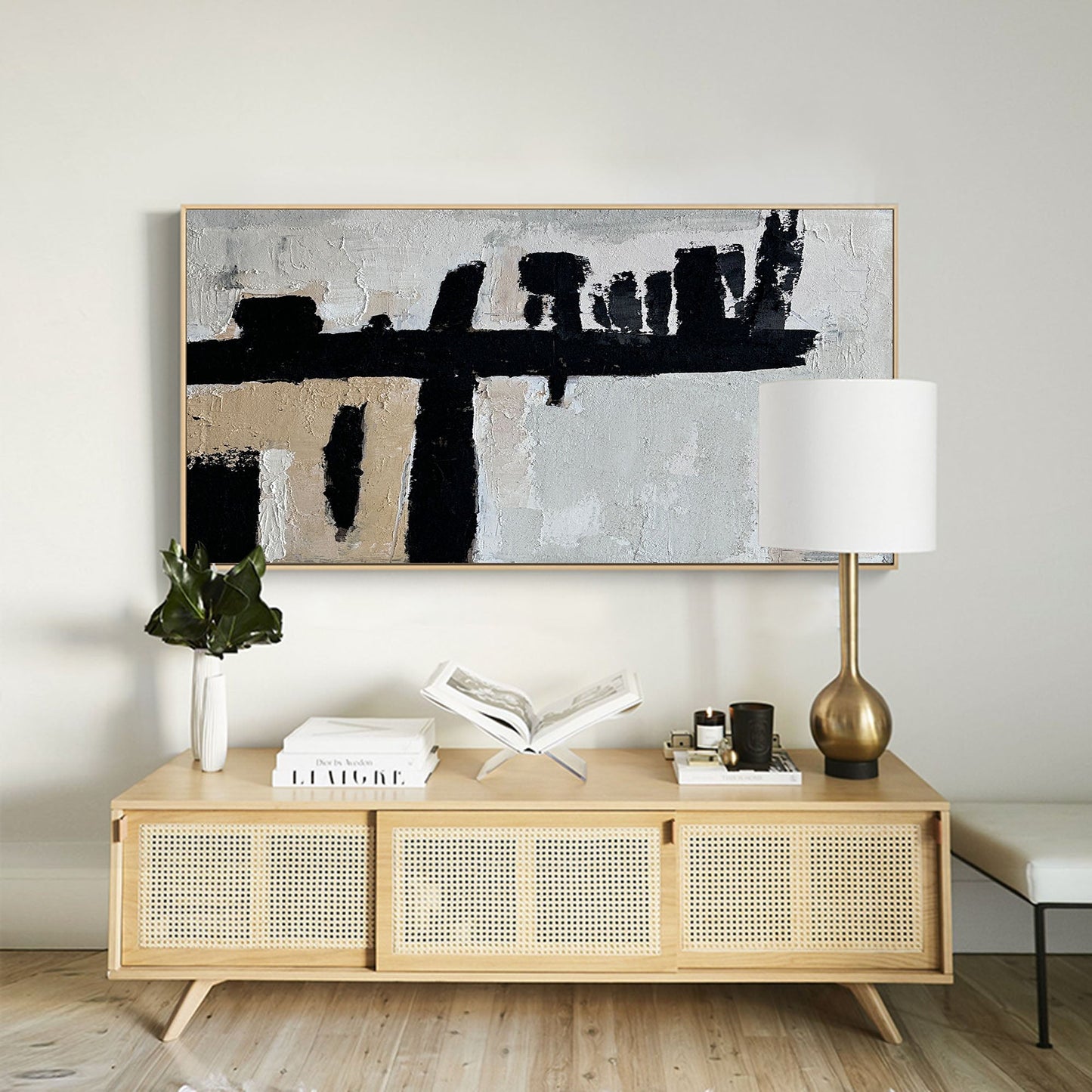 Contemporary Black and White Abstract Oil Painting for Modern Home Decor