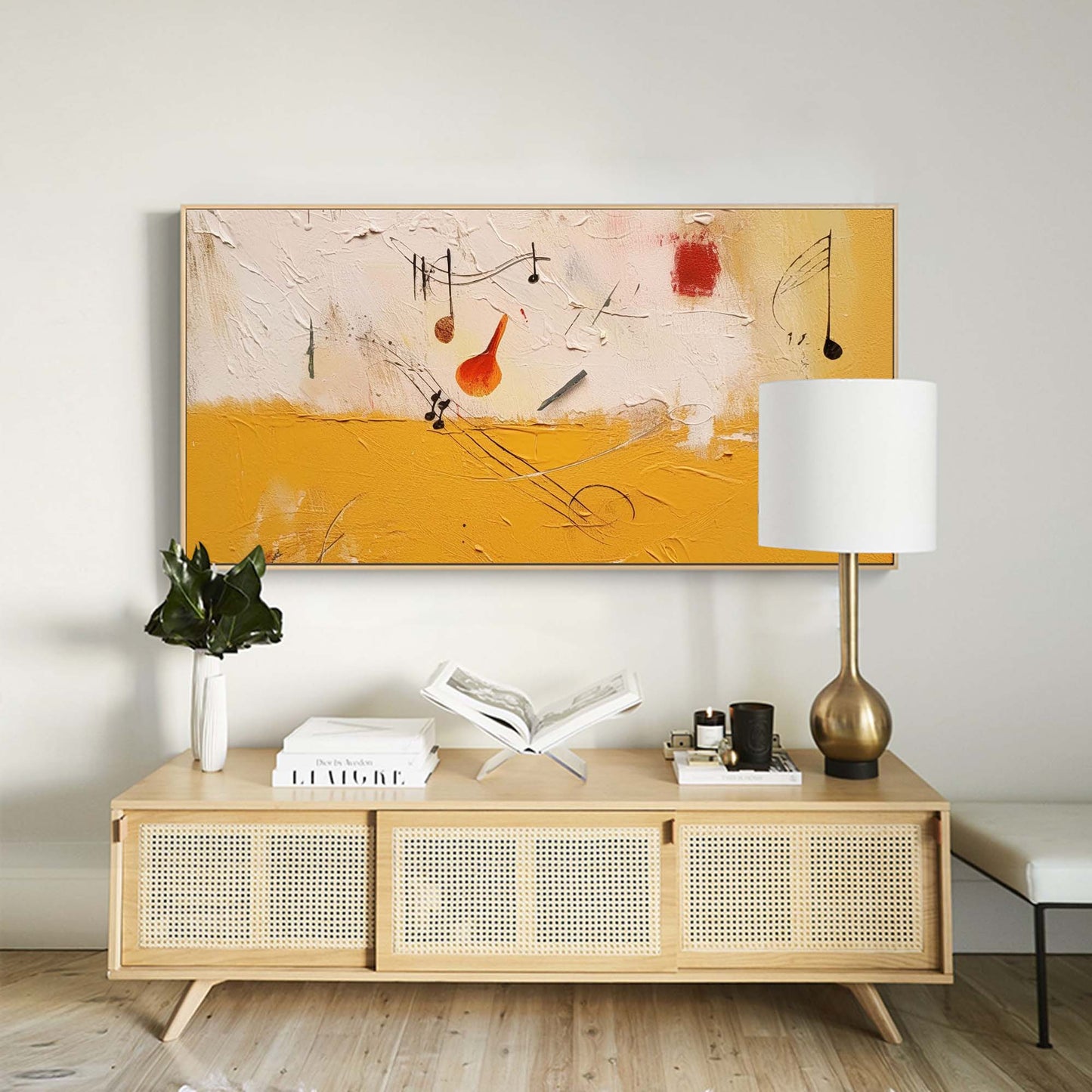 Colorful Abstract Oil Painting with Musical Motifs for Modern Home Decor