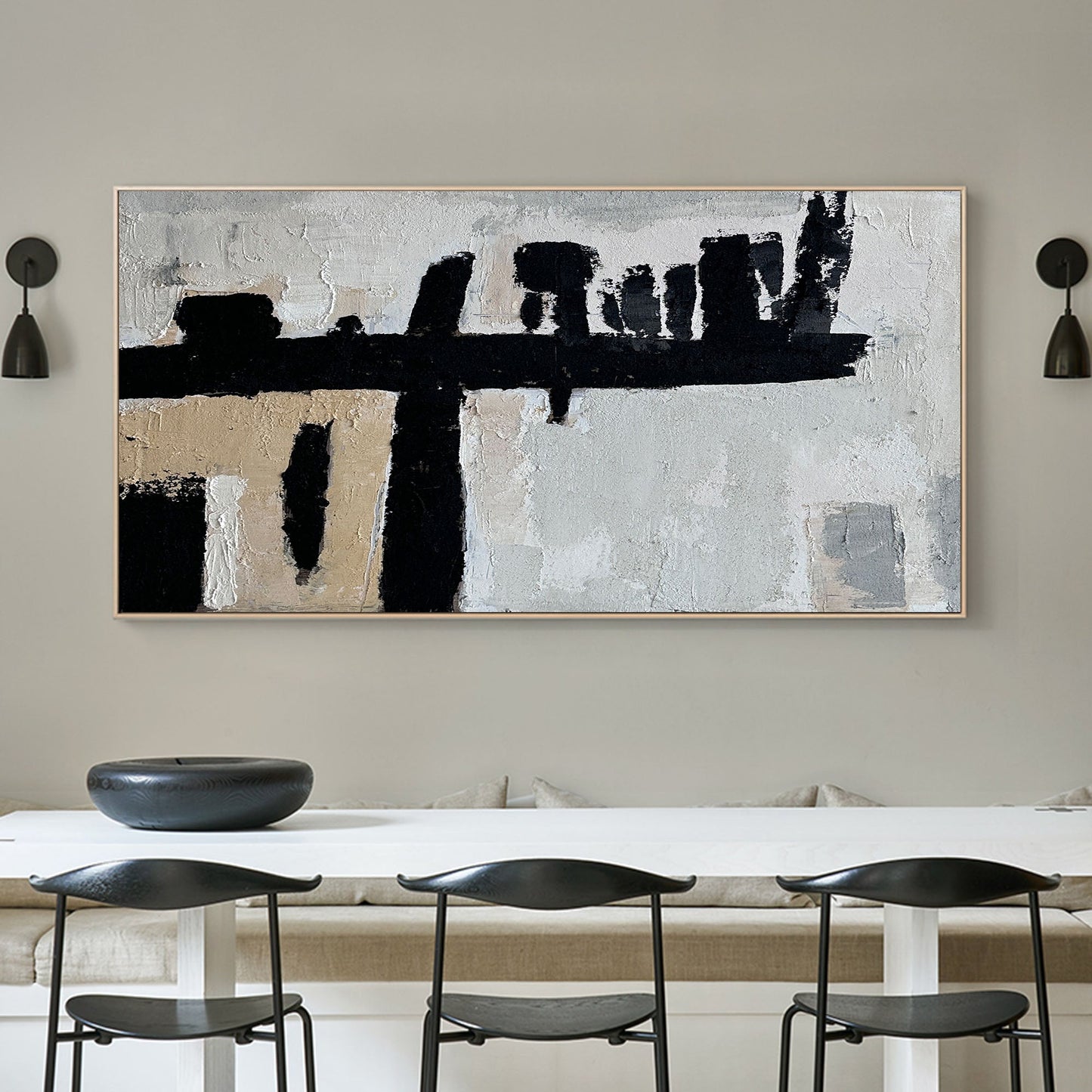 Contemporary Black and White Abstract Oil Painting for Modern Home Decor