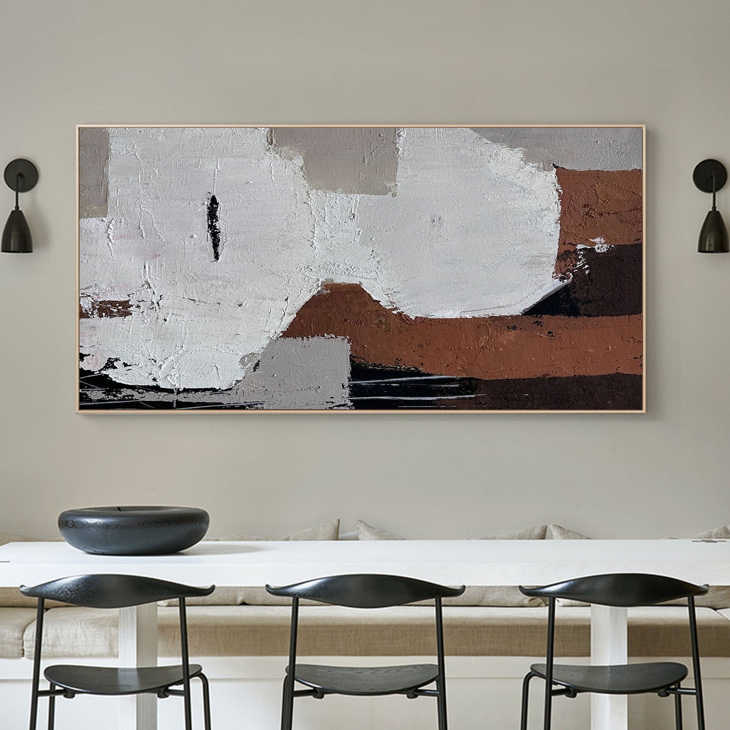 Contemporary Abstract Oil Painting with Neutral Tones and Bold Brushstrokes