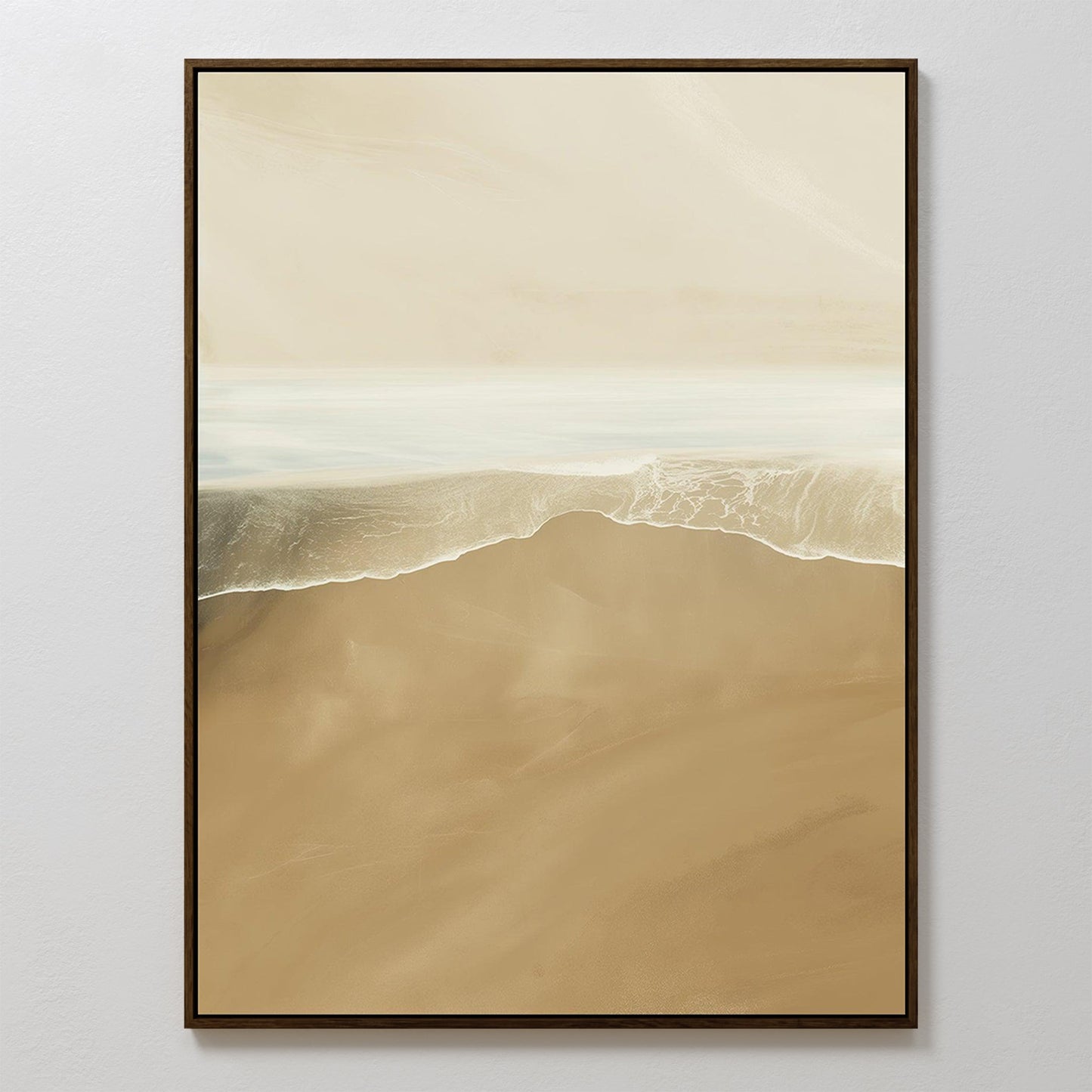 Coastal Serenity: Abstract Oil Painting of Sand and Sea Waves for Modern Decor