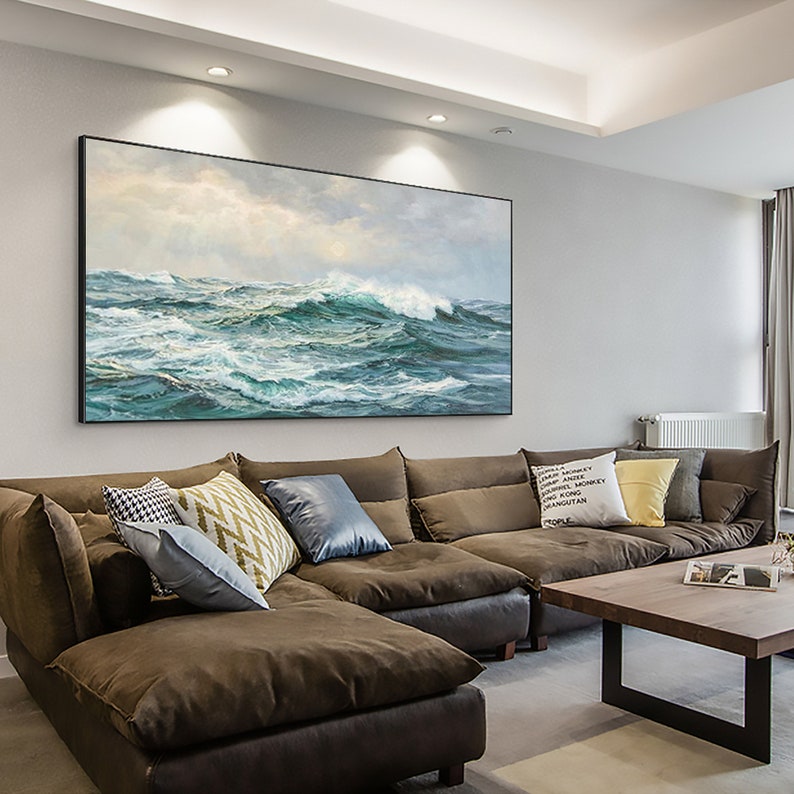 Dynamic Coastal Waves Oil Painting for Serene Home Decor