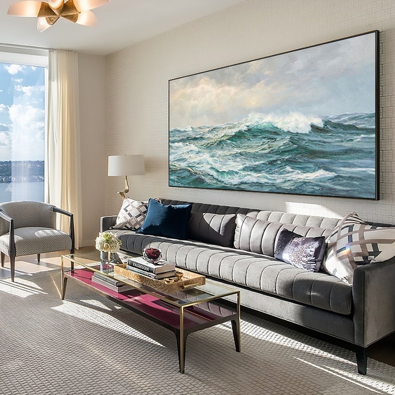 Dynamic Coastal Waves Oil Painting for Serene Home Decor