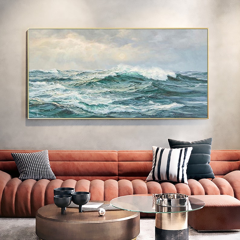 Dynamic Coastal Waves Oil Painting for Serene Home Decor