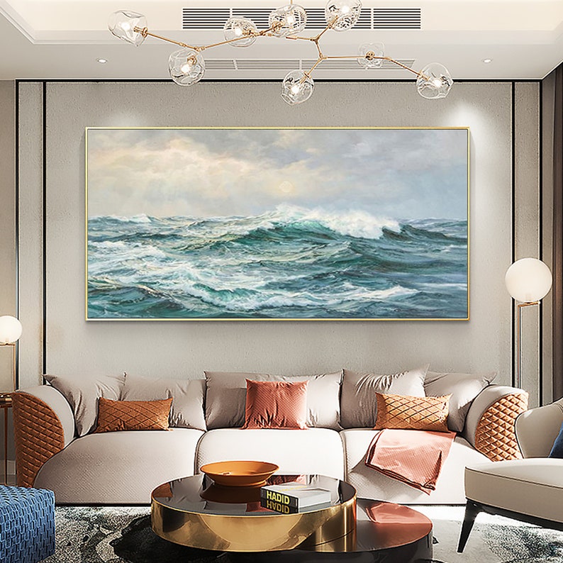 Dynamic Coastal Waves Oil Painting for Serene Home Decor