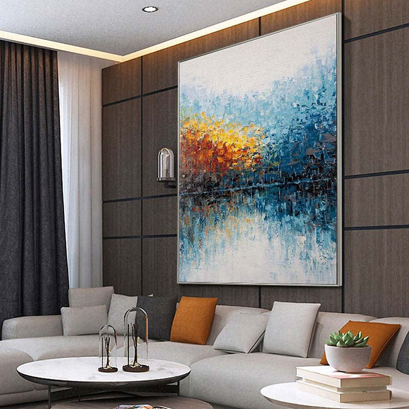 Vibrant Landscape Oil Painting of Autumn Reflections in Water