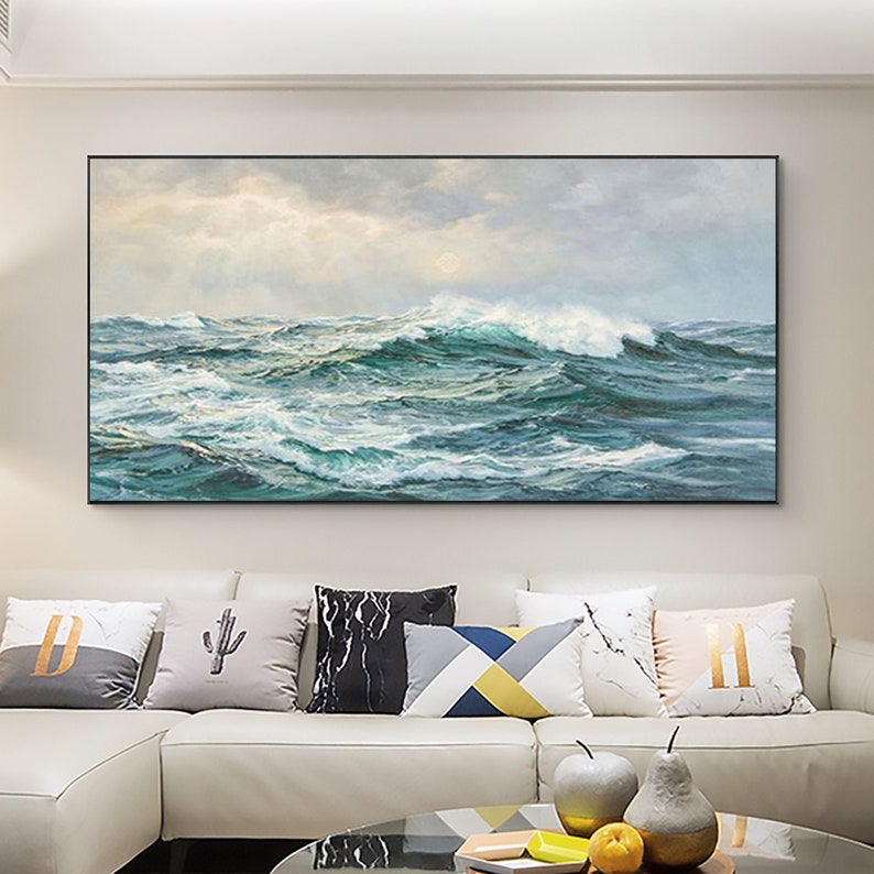 Dynamic Coastal Waves Oil Painting for Serene Home Decor