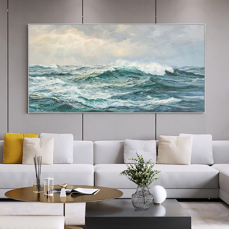 Dynamic Coastal Waves Oil Painting for Serene Home Decor