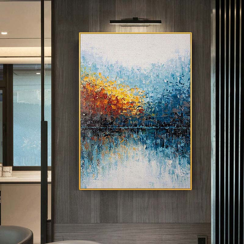 Vibrant Landscape Oil Painting of Autumn Reflections in Water