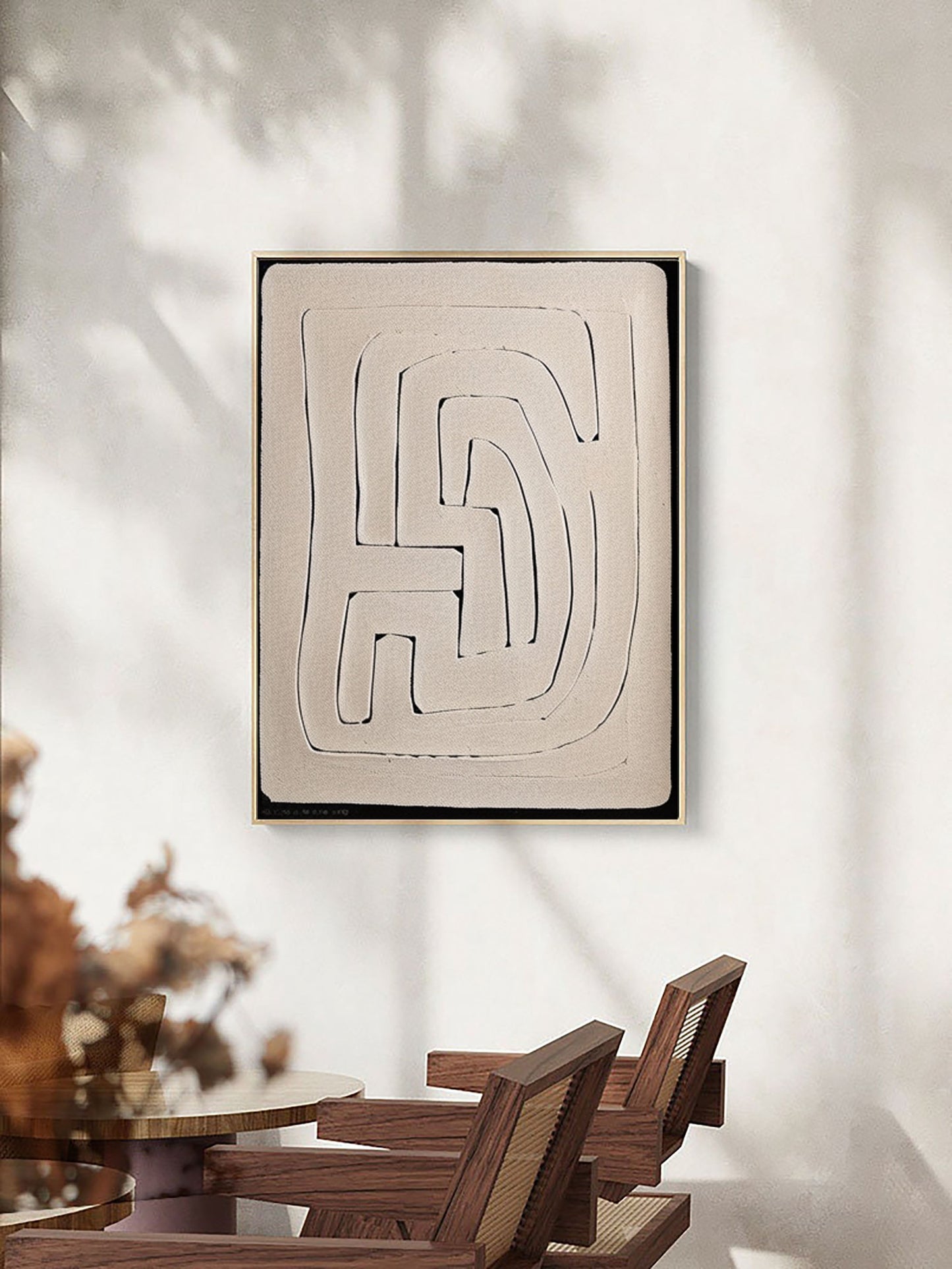 Contemporary Beige and Brown Abstract Oil Painting for Modern Home Decor