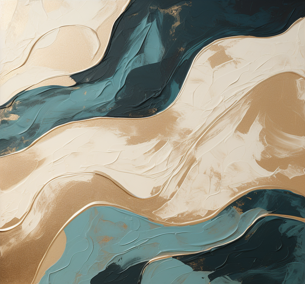 Elegant Textured Waves Oil Painting in Gold and Teal Tones