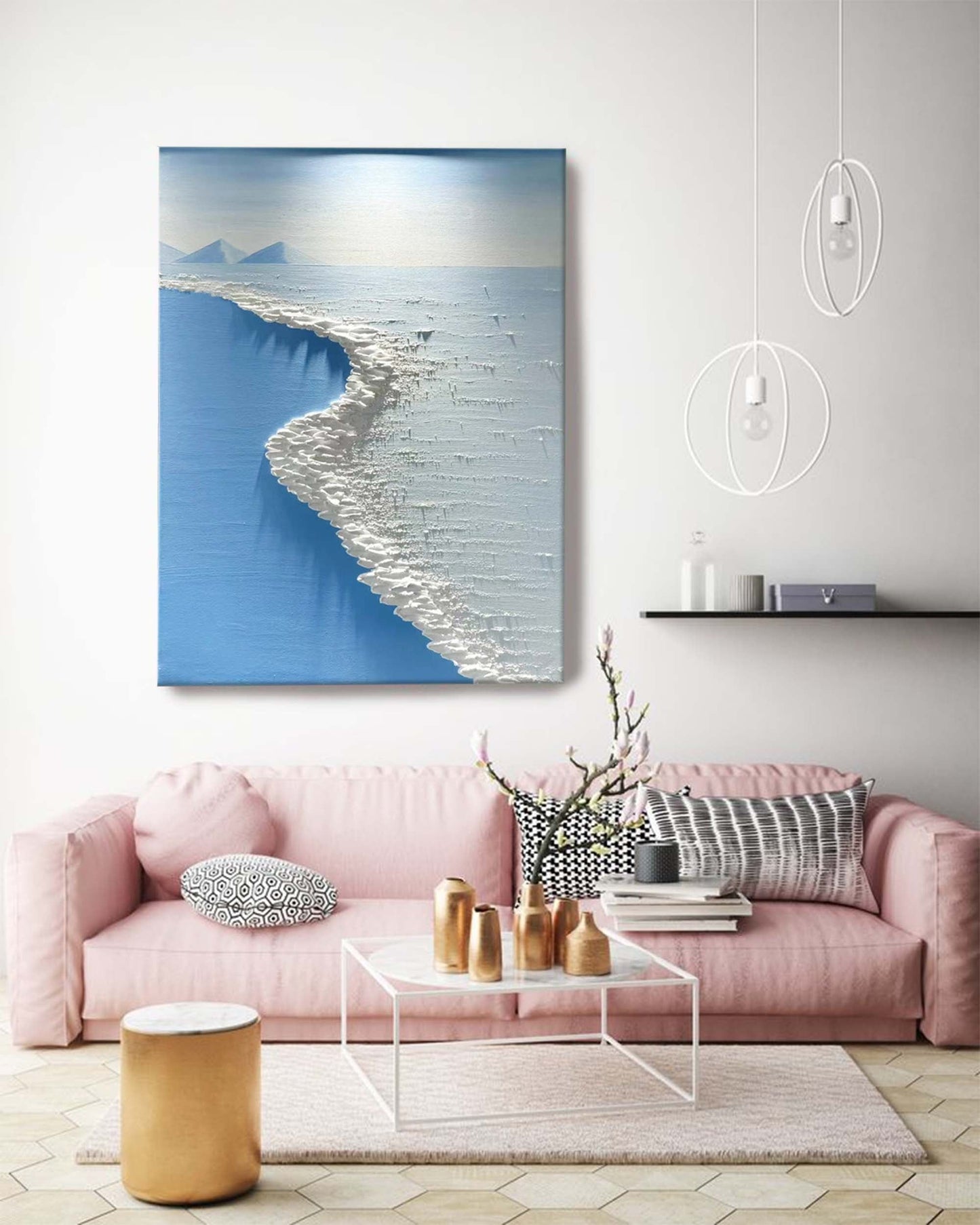 Tranquil Ocean Shoreline Oil Painting for Beach Decor and Coastal Art Enthusiasts