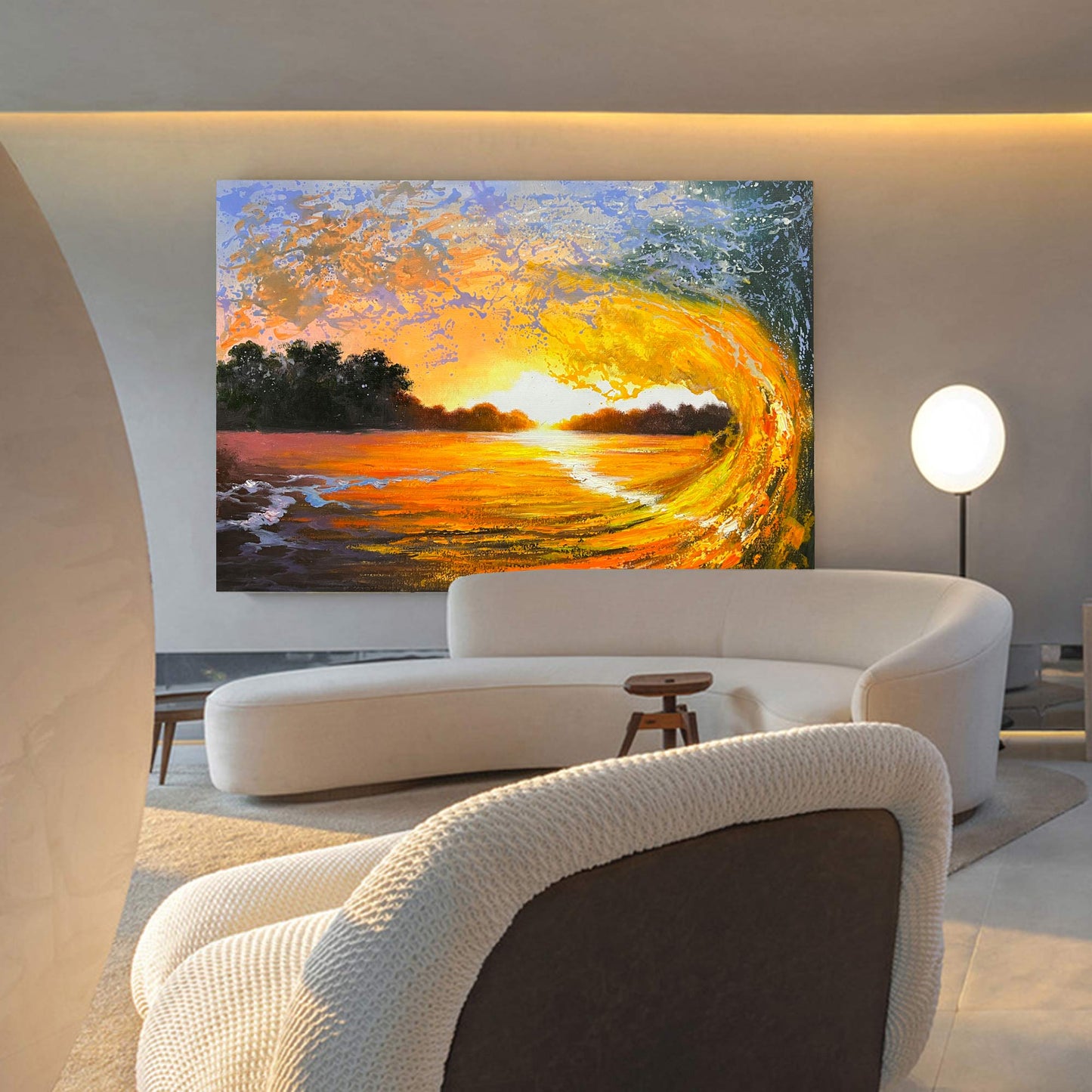 Vibrant Sunset Waves Oil Painting - Beautiful Coastal Wall Art