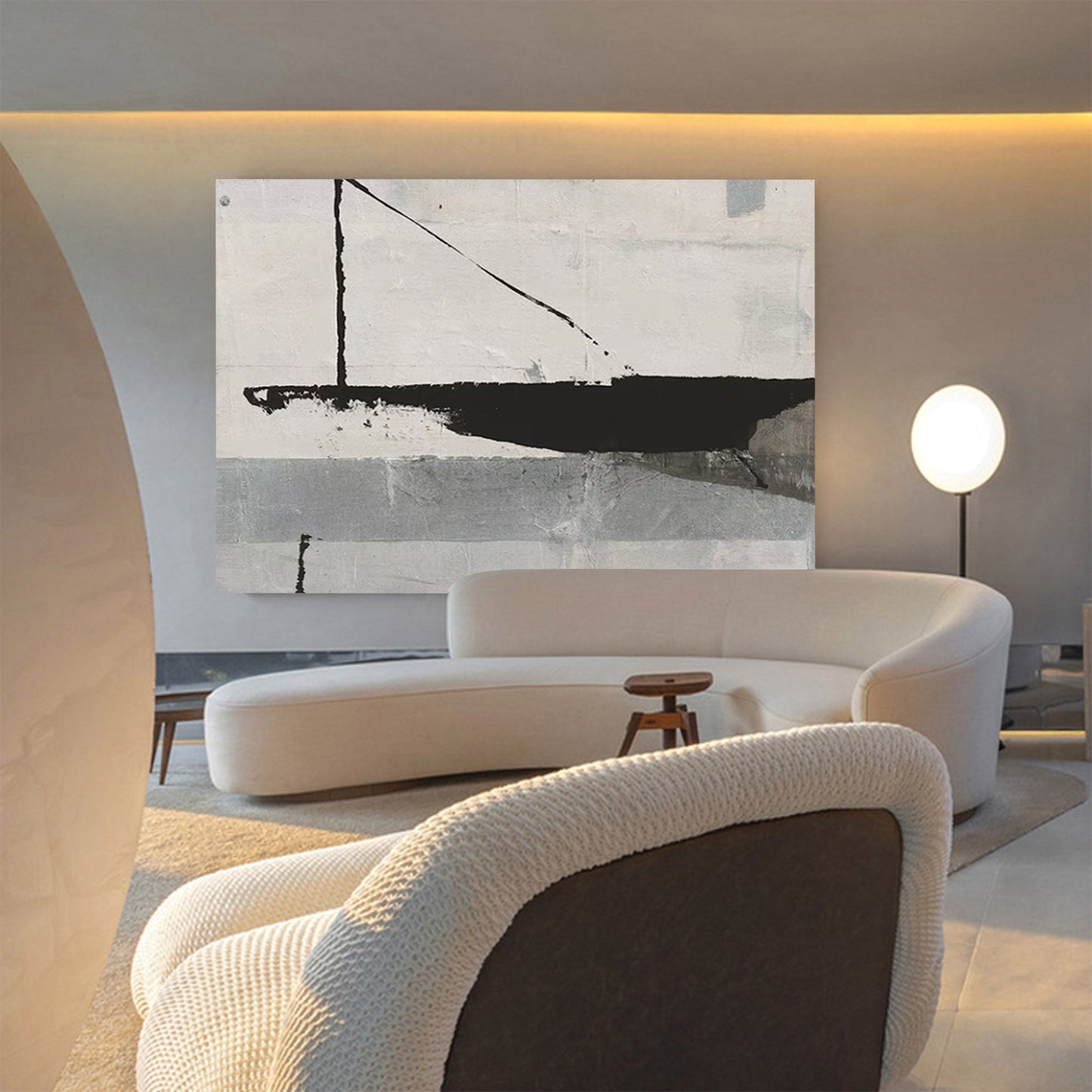 Contemporary Black and White Abstract Oil Painting for Modern Home Decor