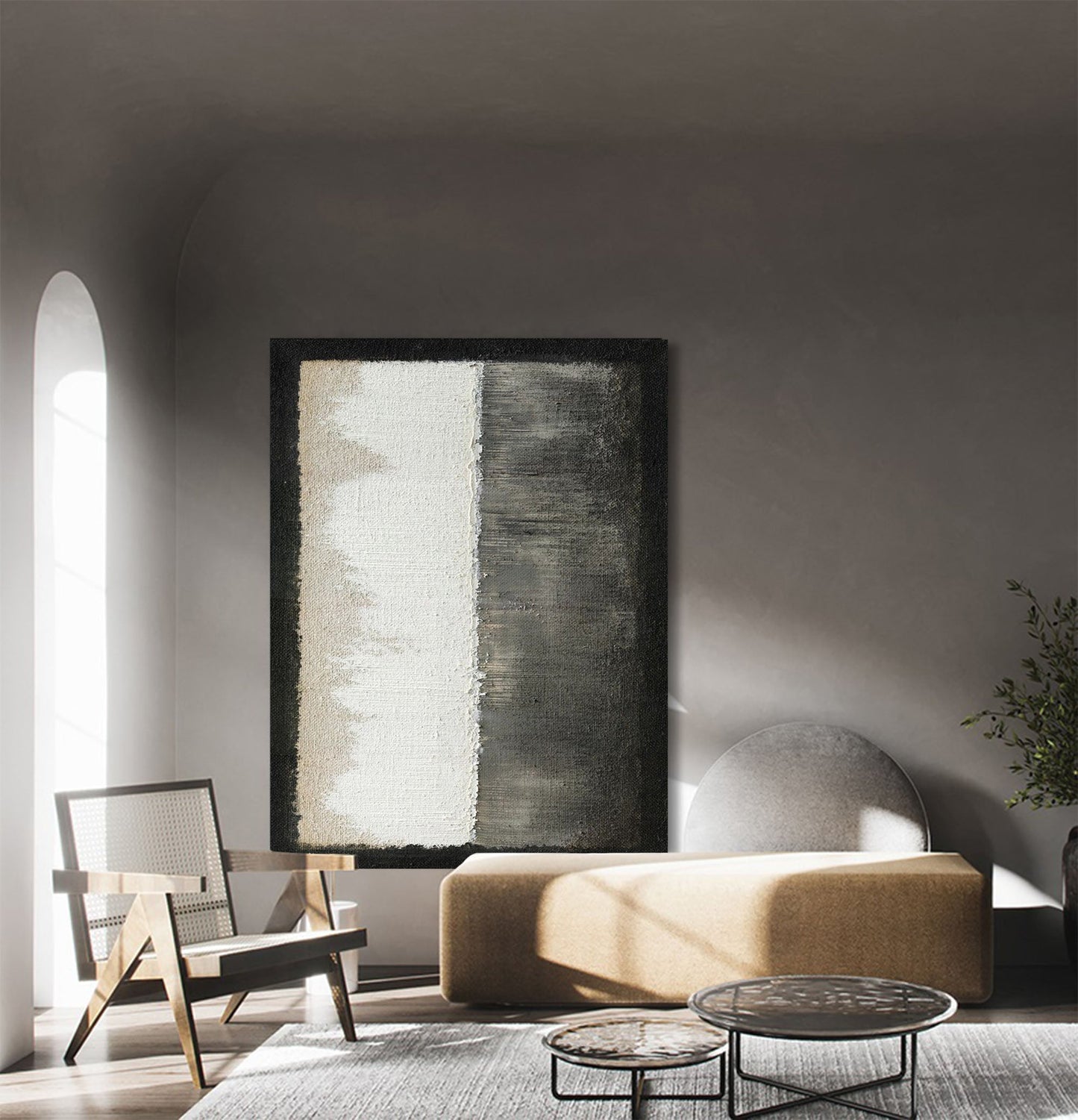 Contemporary Minimalist Oil Painting in Black and White for Modern Interiors