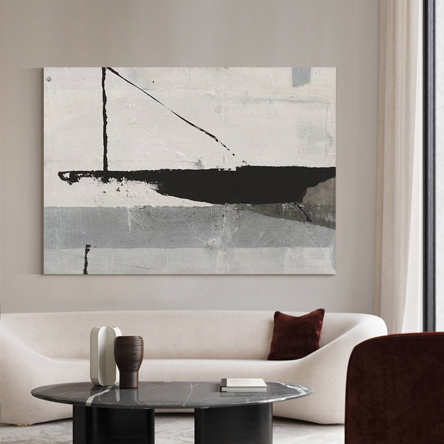 Contemporary Black and White Abstract Oil Painting for Modern Home Decor