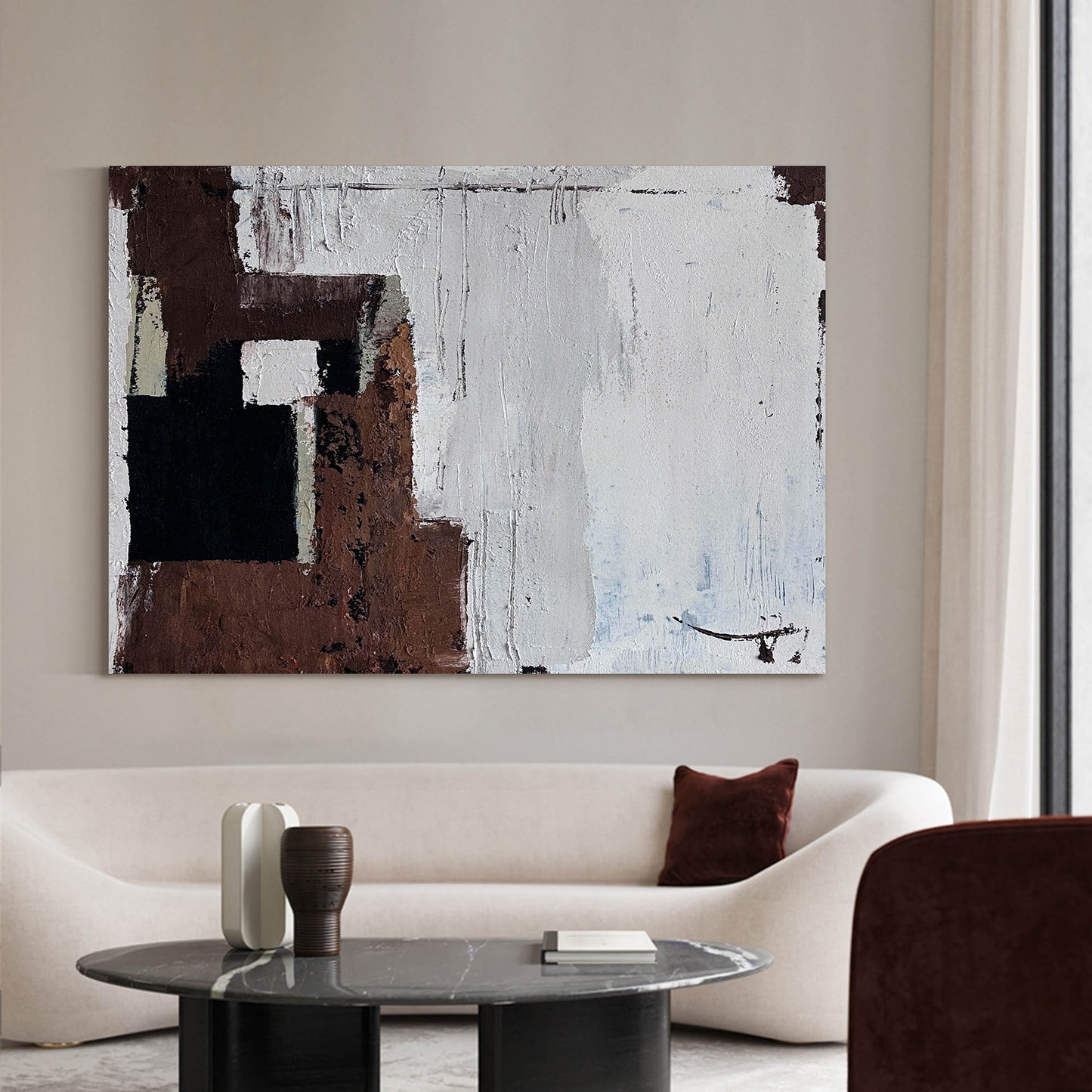 Contemporary Abstract Oil Painting with Rich Textures and Earthy Tones