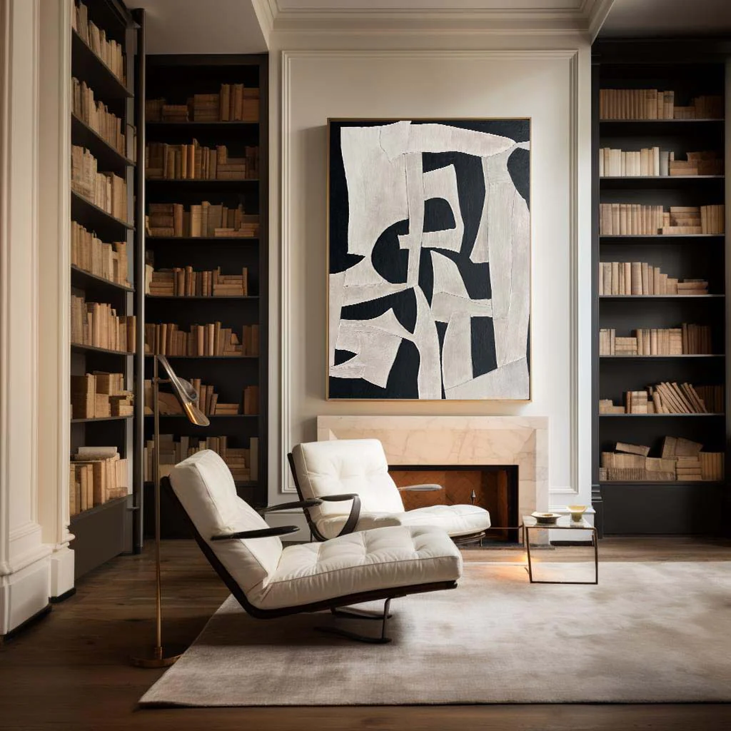 Contemporary Black and White Abstract Oil Painting for Modern Home Decor